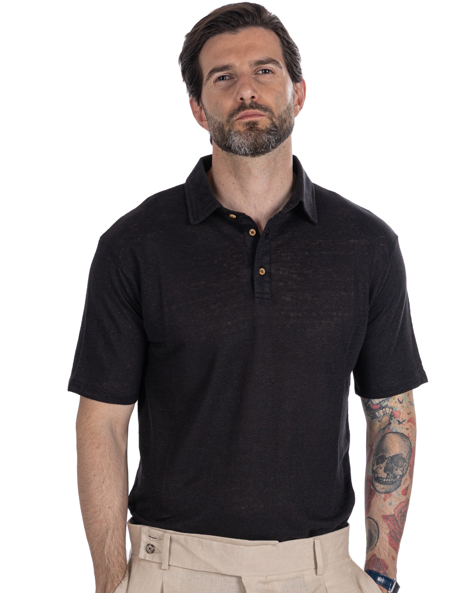 Marcos - Black Linen Knit Polo