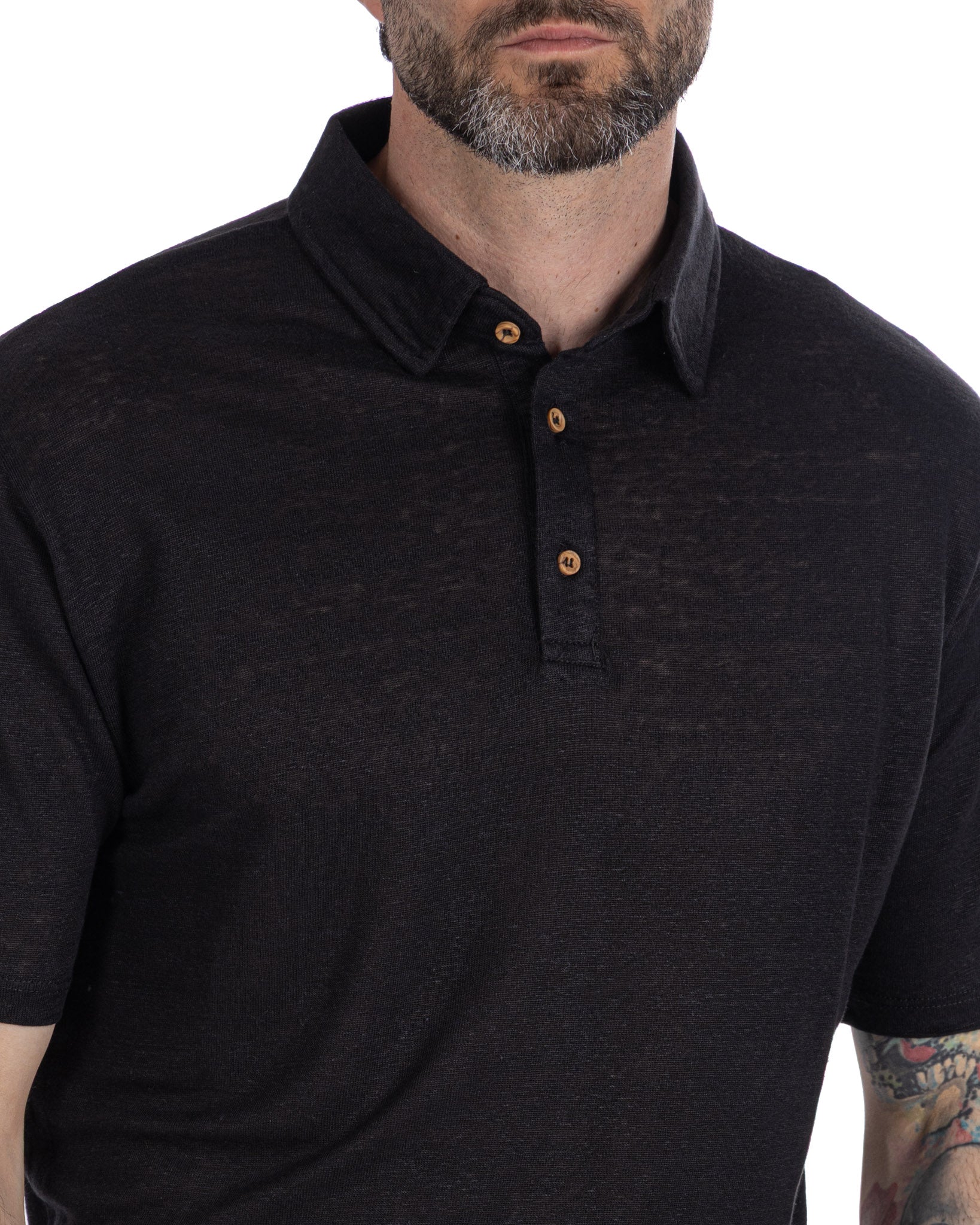 Marcos - Black Linen Knit Polo