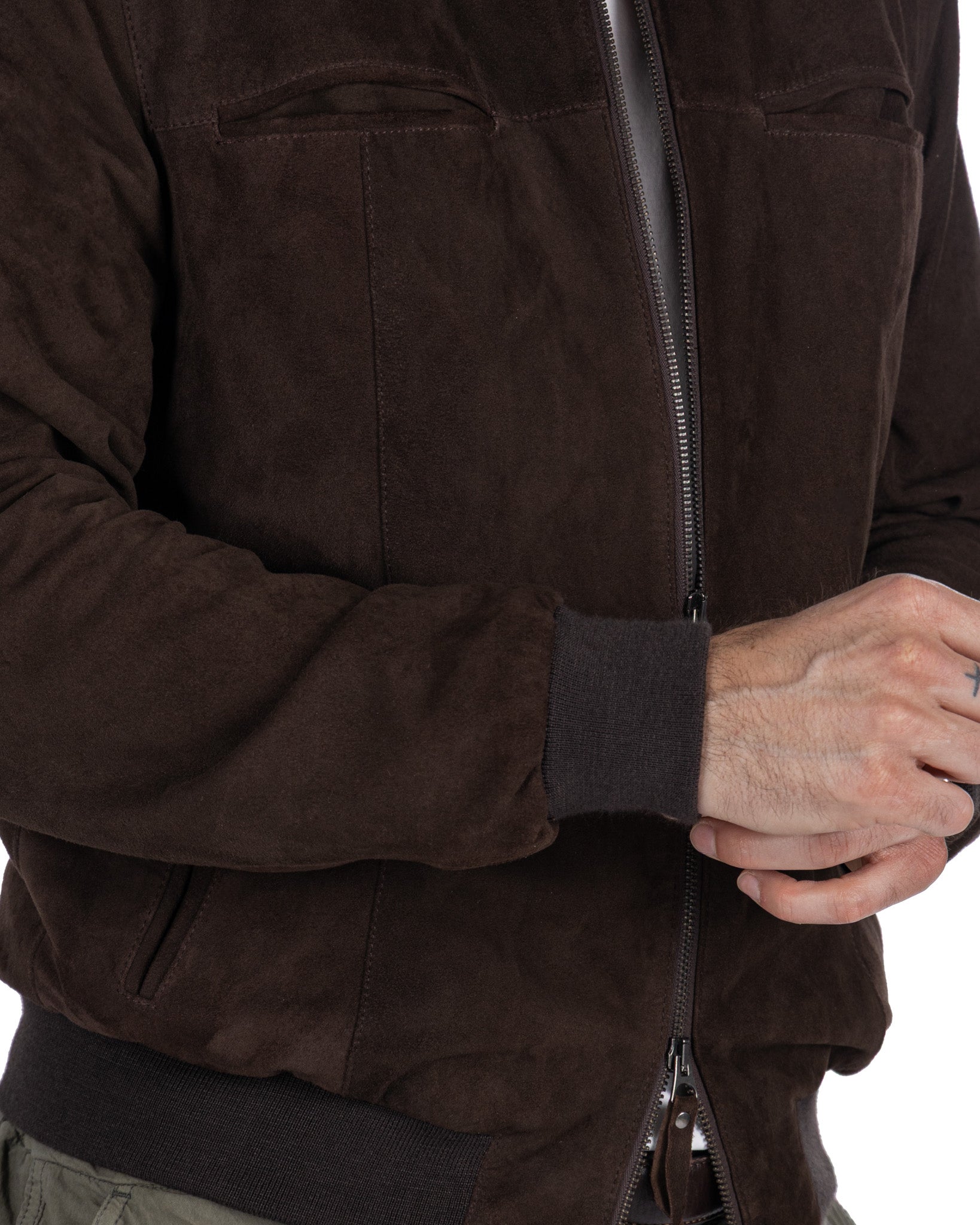 Giacca con zip scamosciata moro