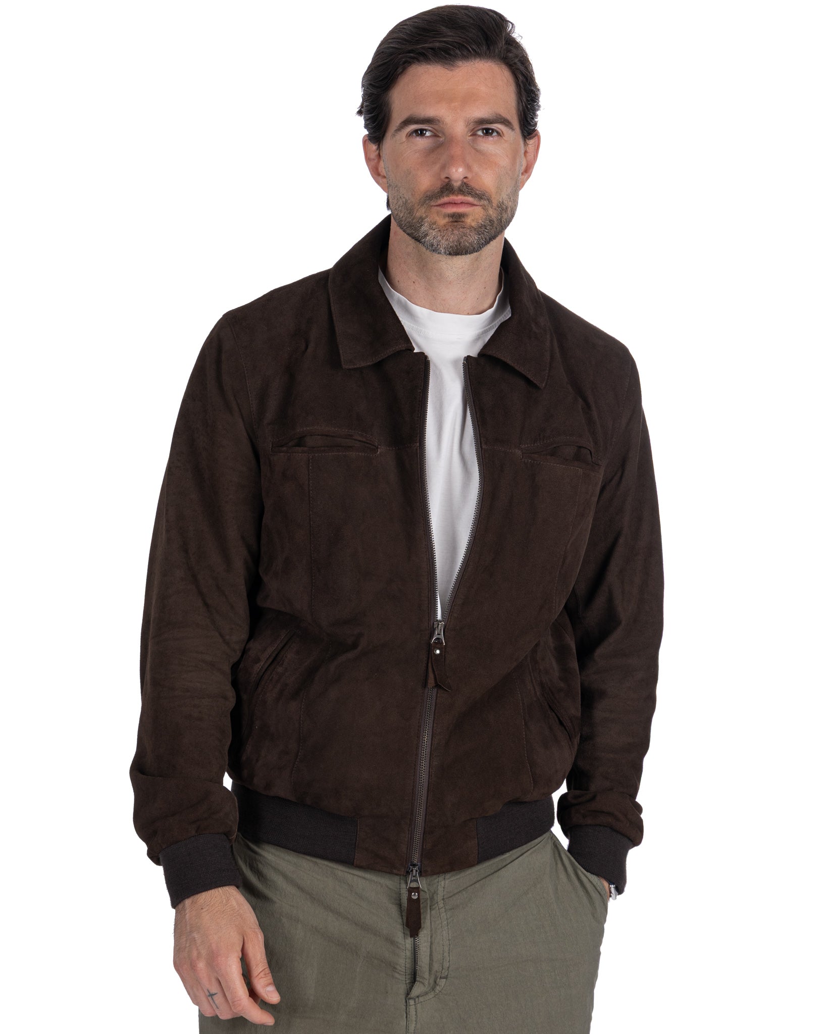 Giacca con zip scamosciata moro