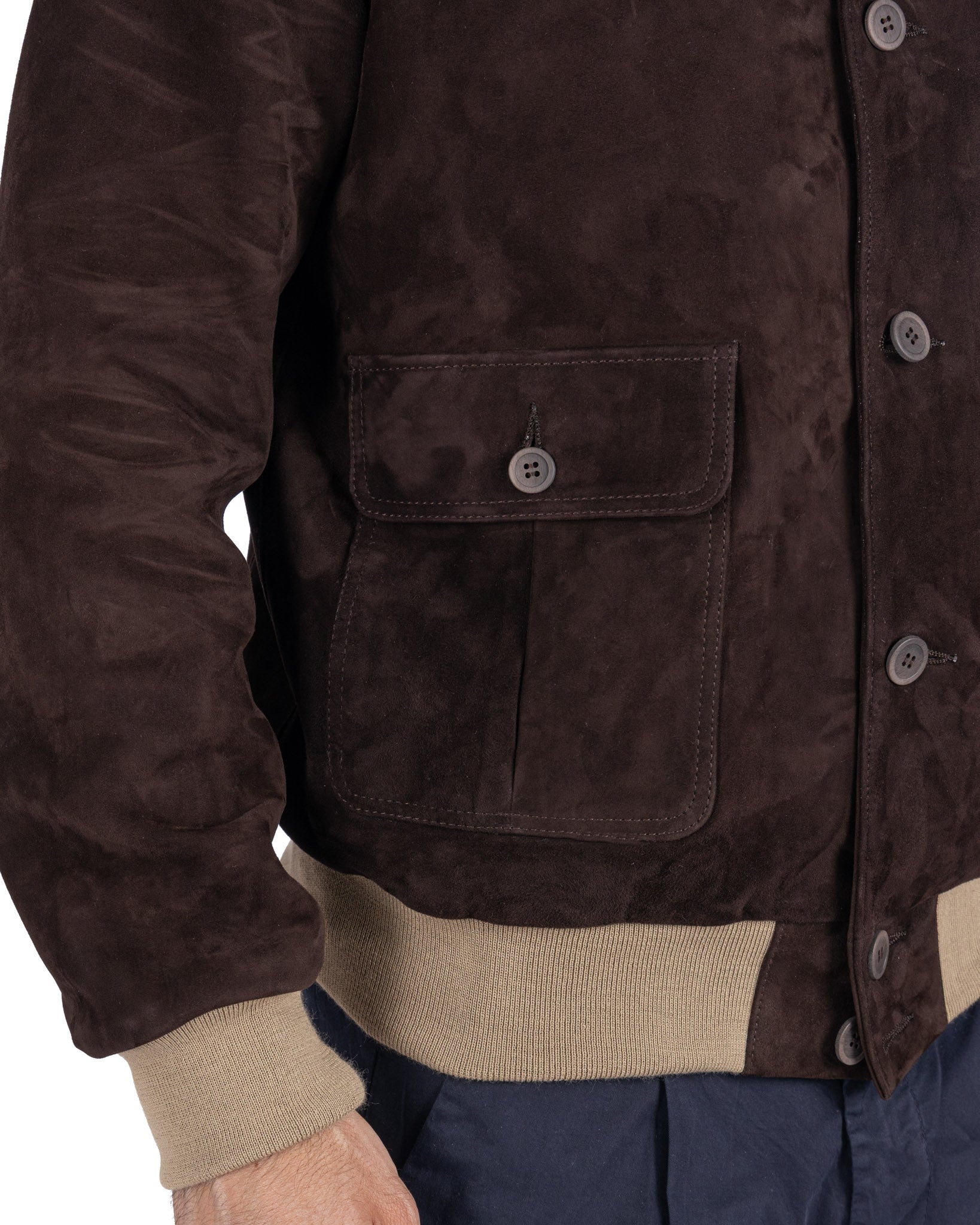 Bomber con bottoni scamosciato testa di moro