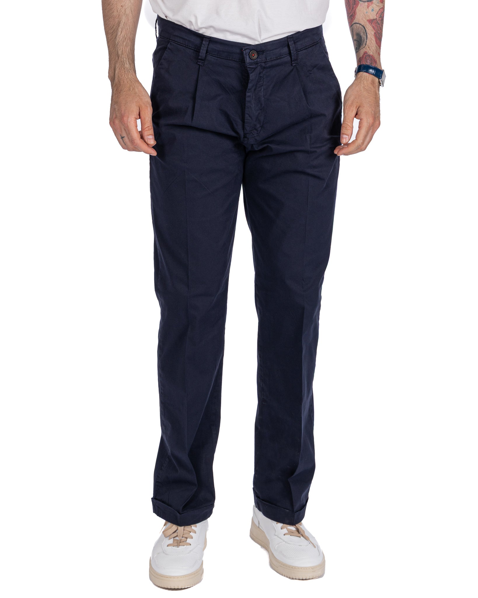 Seath - pantalone in cotone largo blu