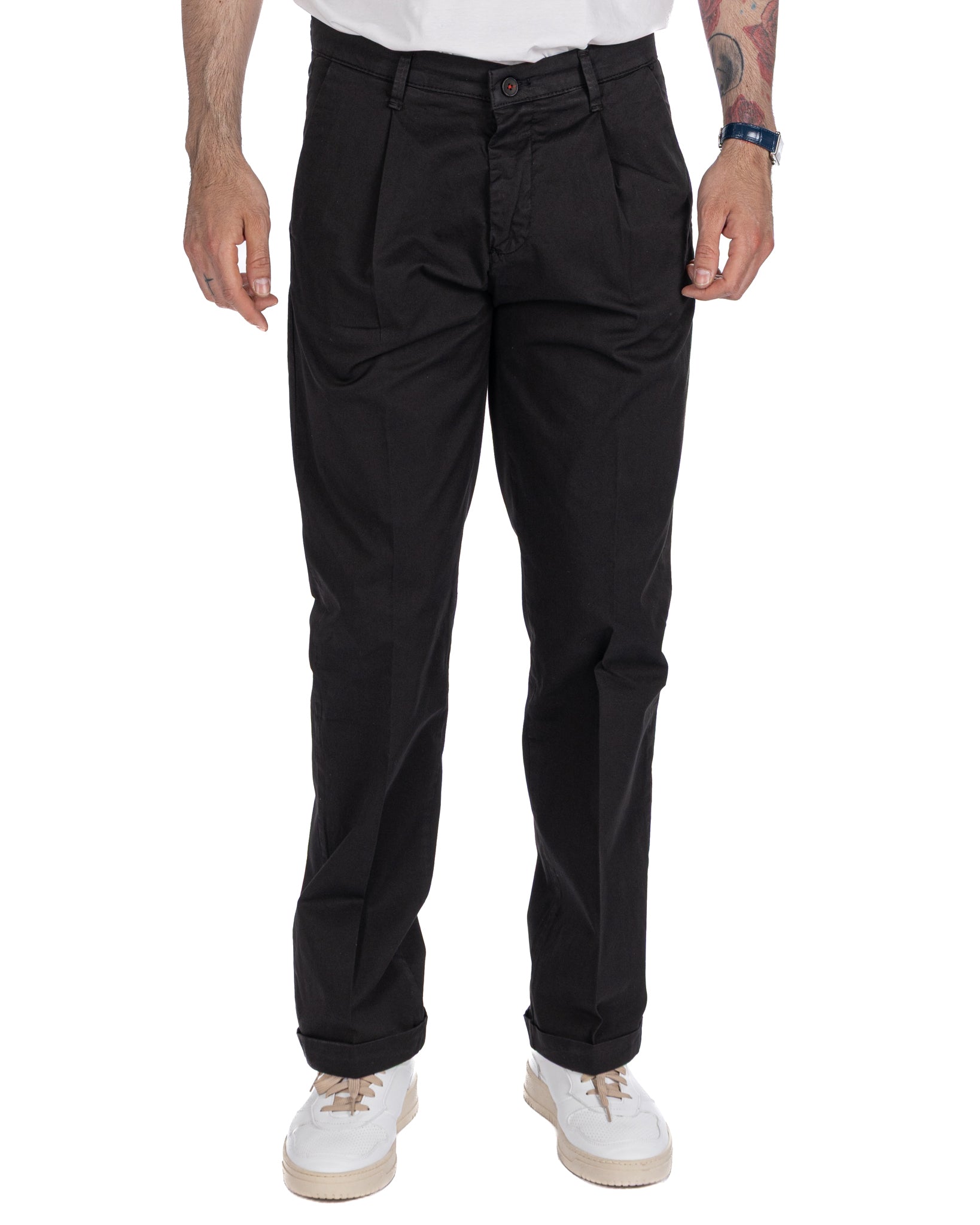 Seath - pantalone in cotone largo nero