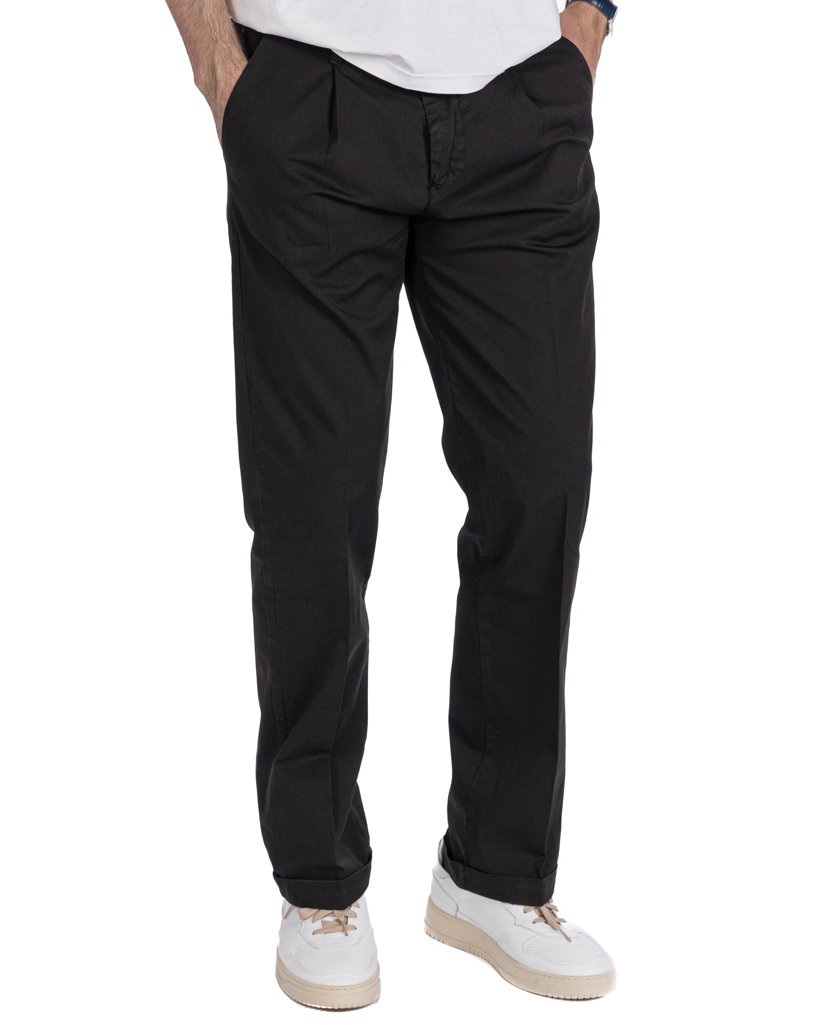 Seath - pantalone in cotone largo nero