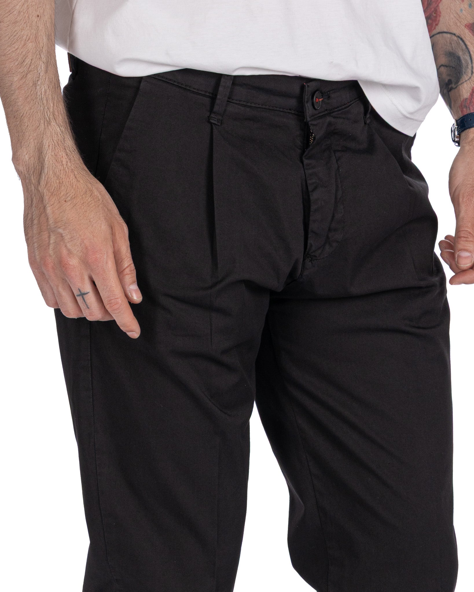 Seath - pantalone in cotone largo nero