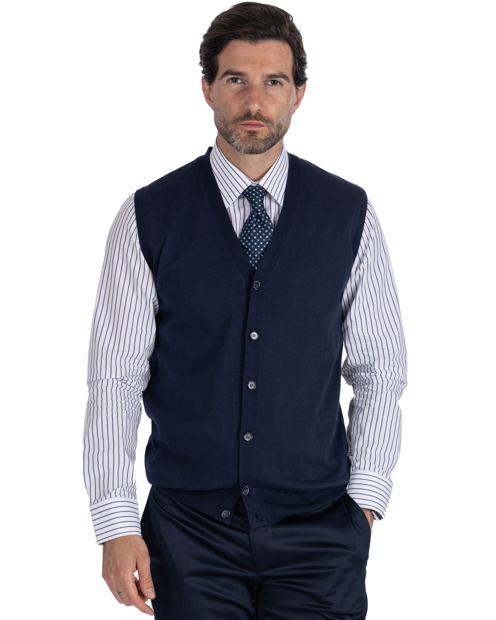 Logan - gilet tricoté en coton bleu