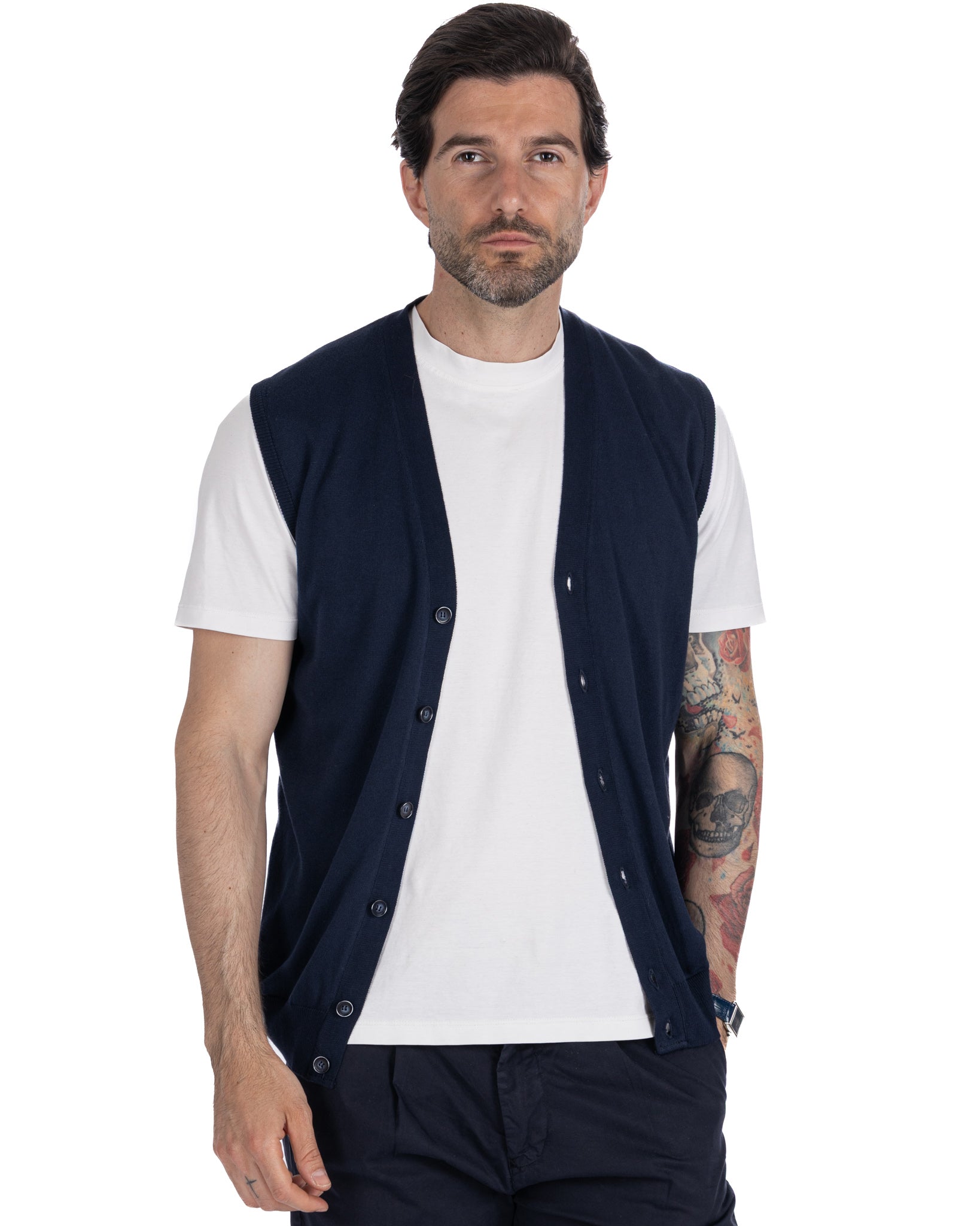 Logan - gilet tricoté en coton bleu