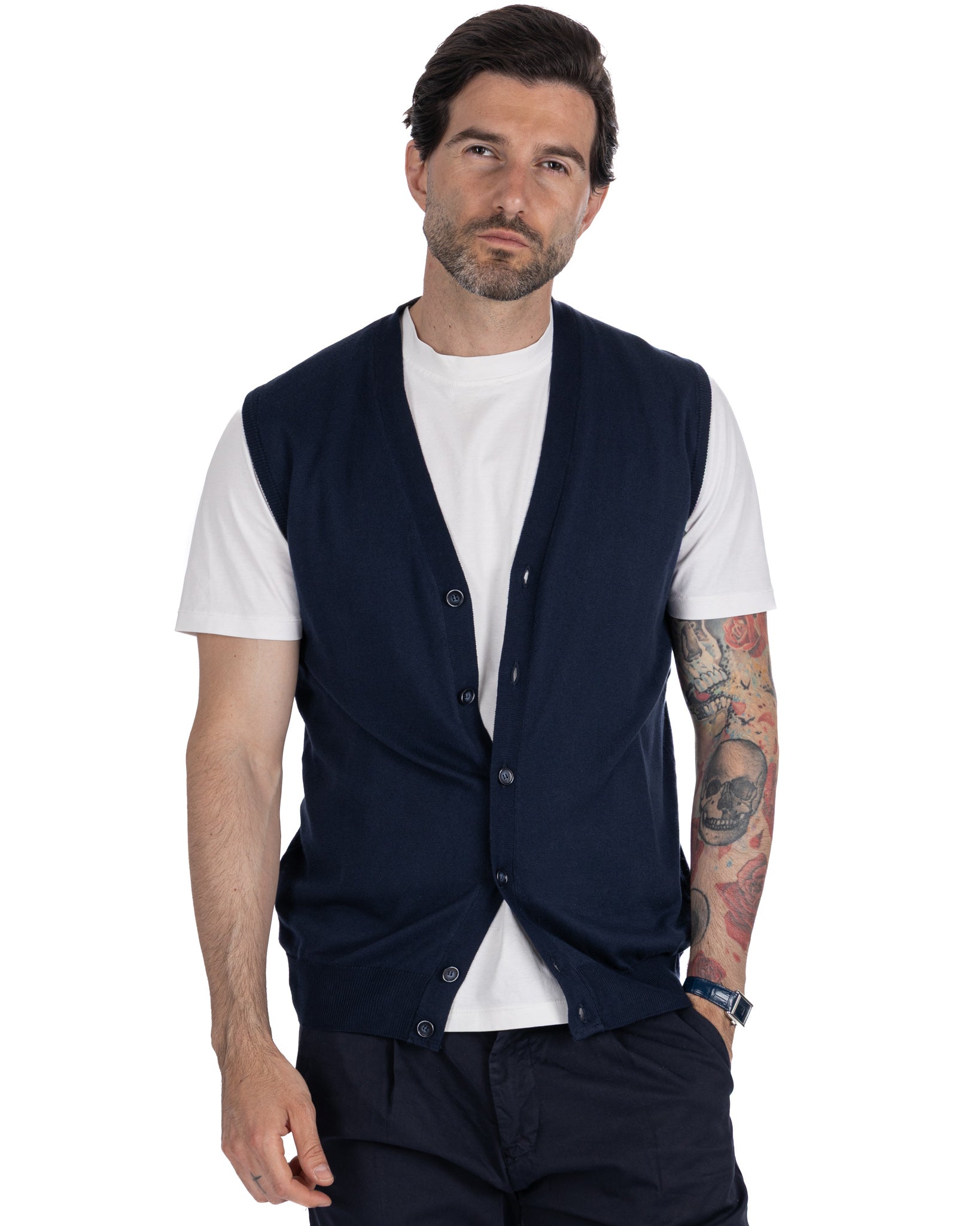 Logan - Blue Cotton Knit Vest