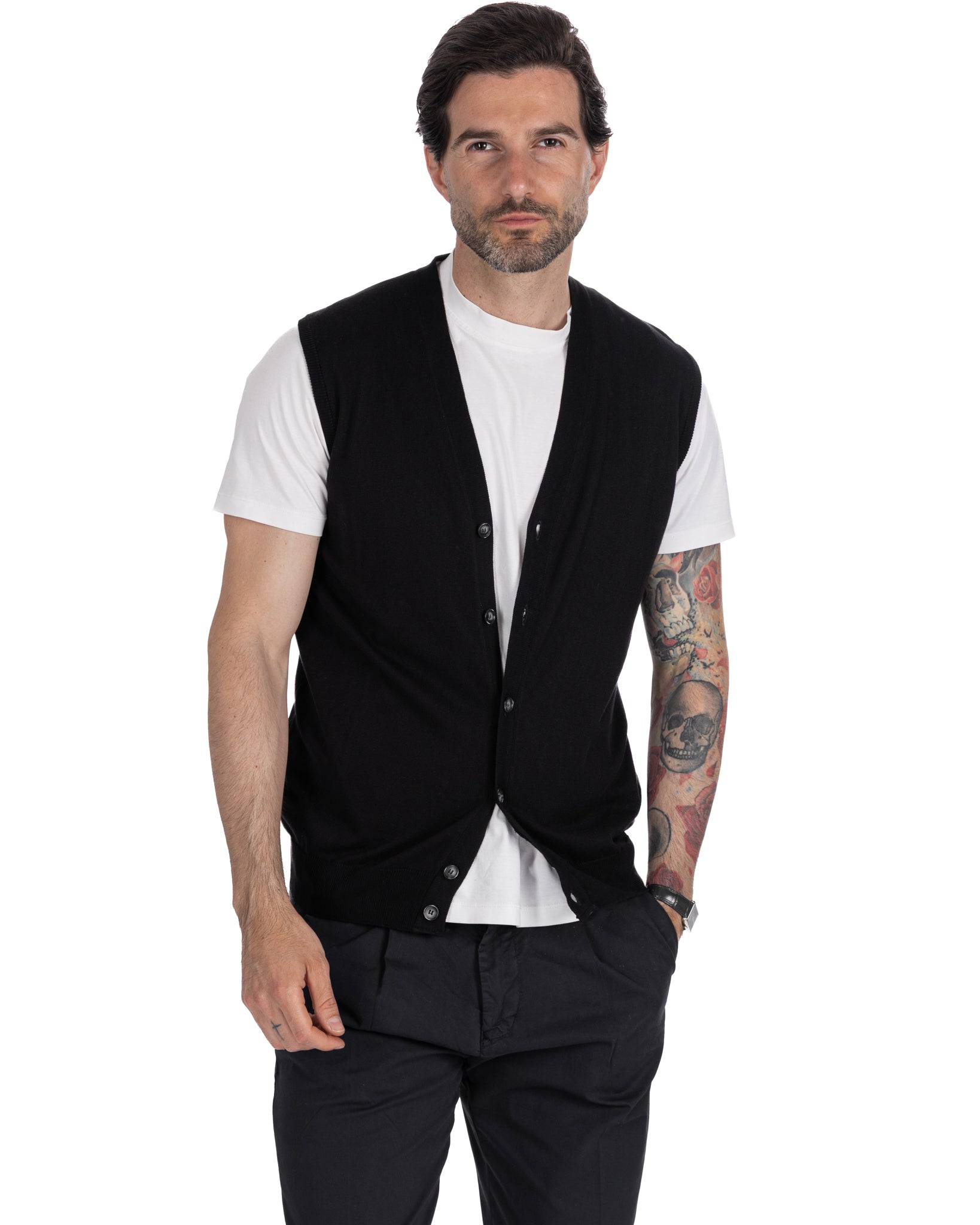 Logan - gilet tricoté en coton noir