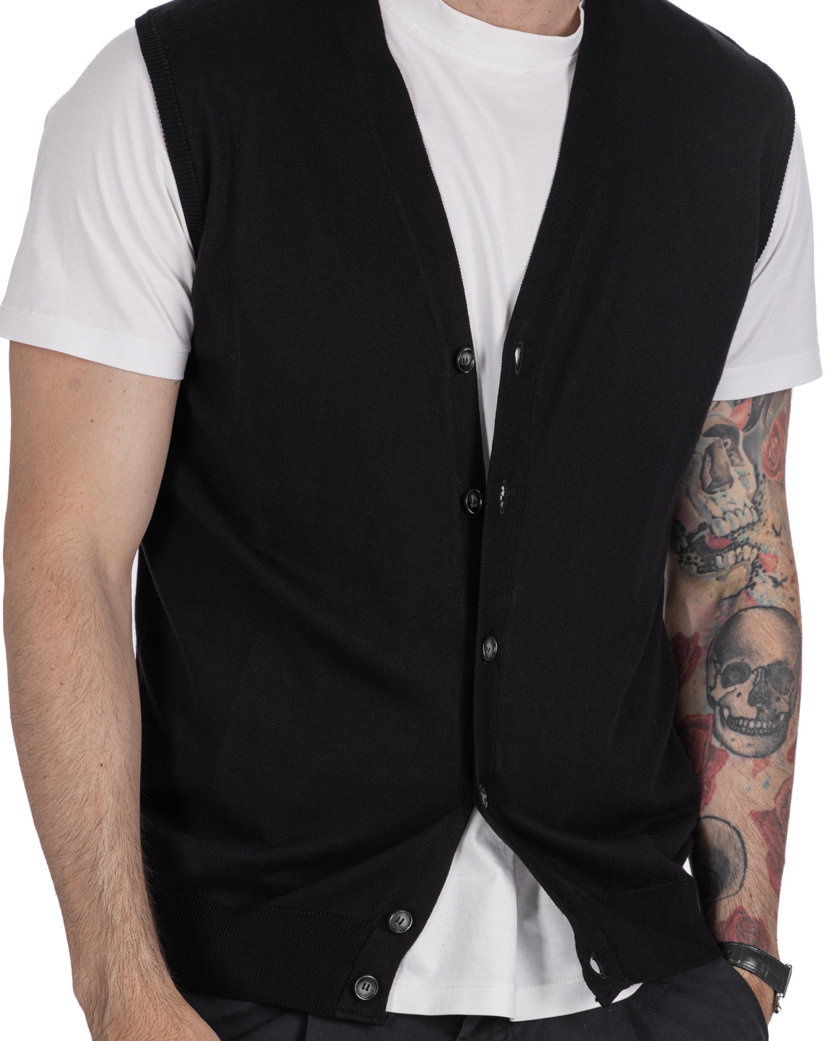 Logan - Black Cotton Knit Vest