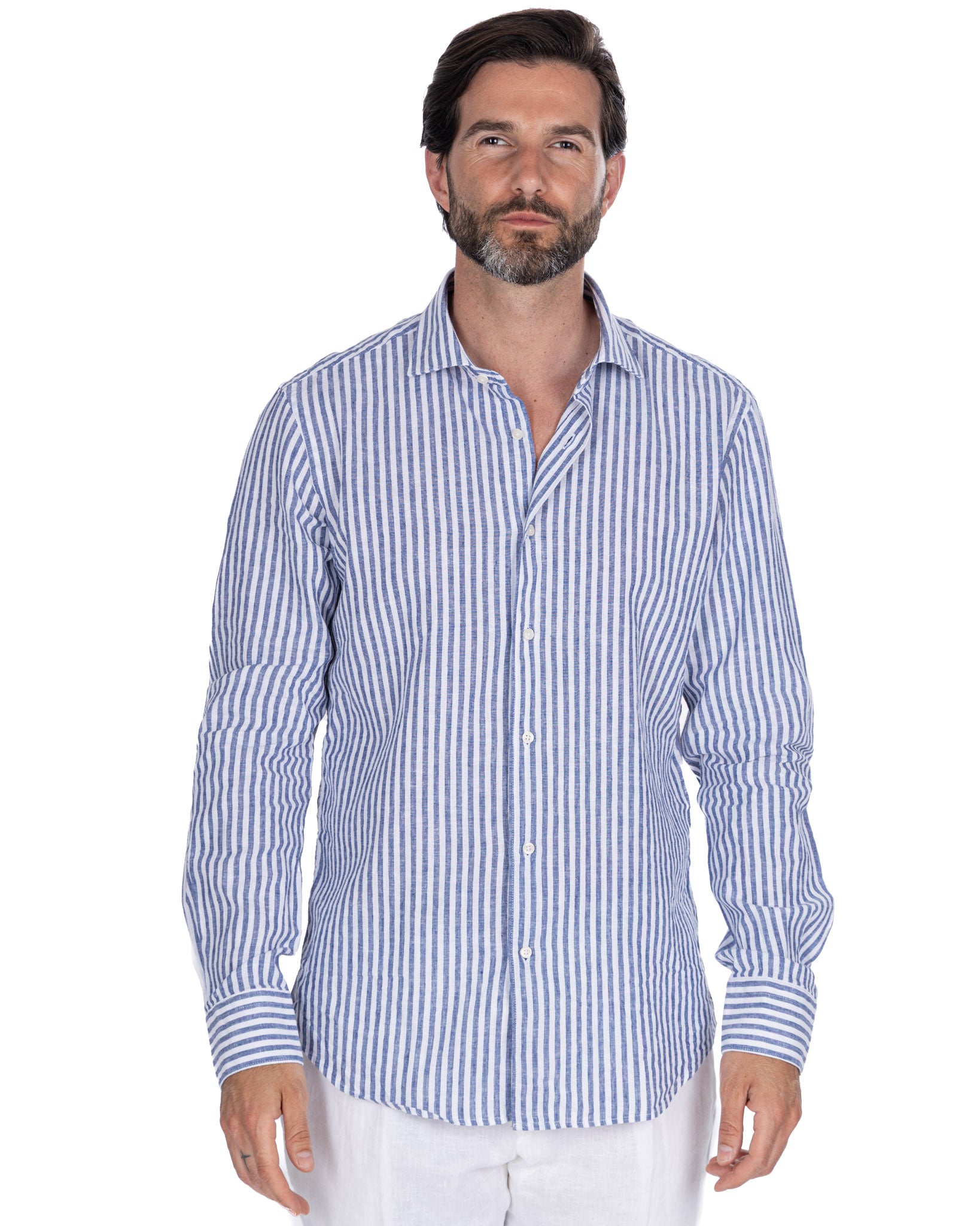 Cassis - camicia in misto lino a righe blu
