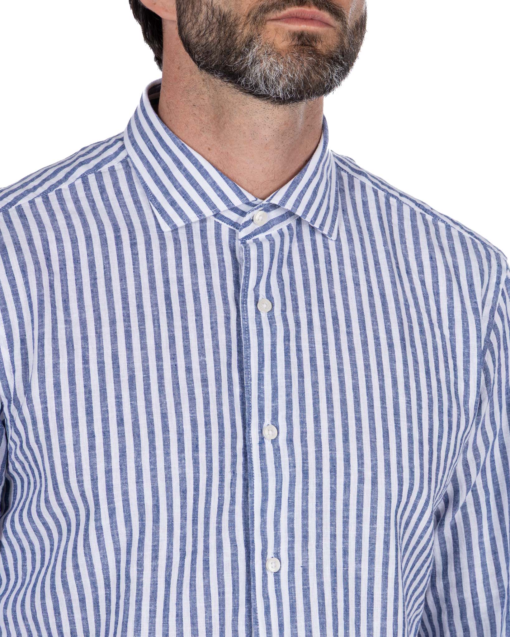 Cassis - camicia in misto lino a righe blu