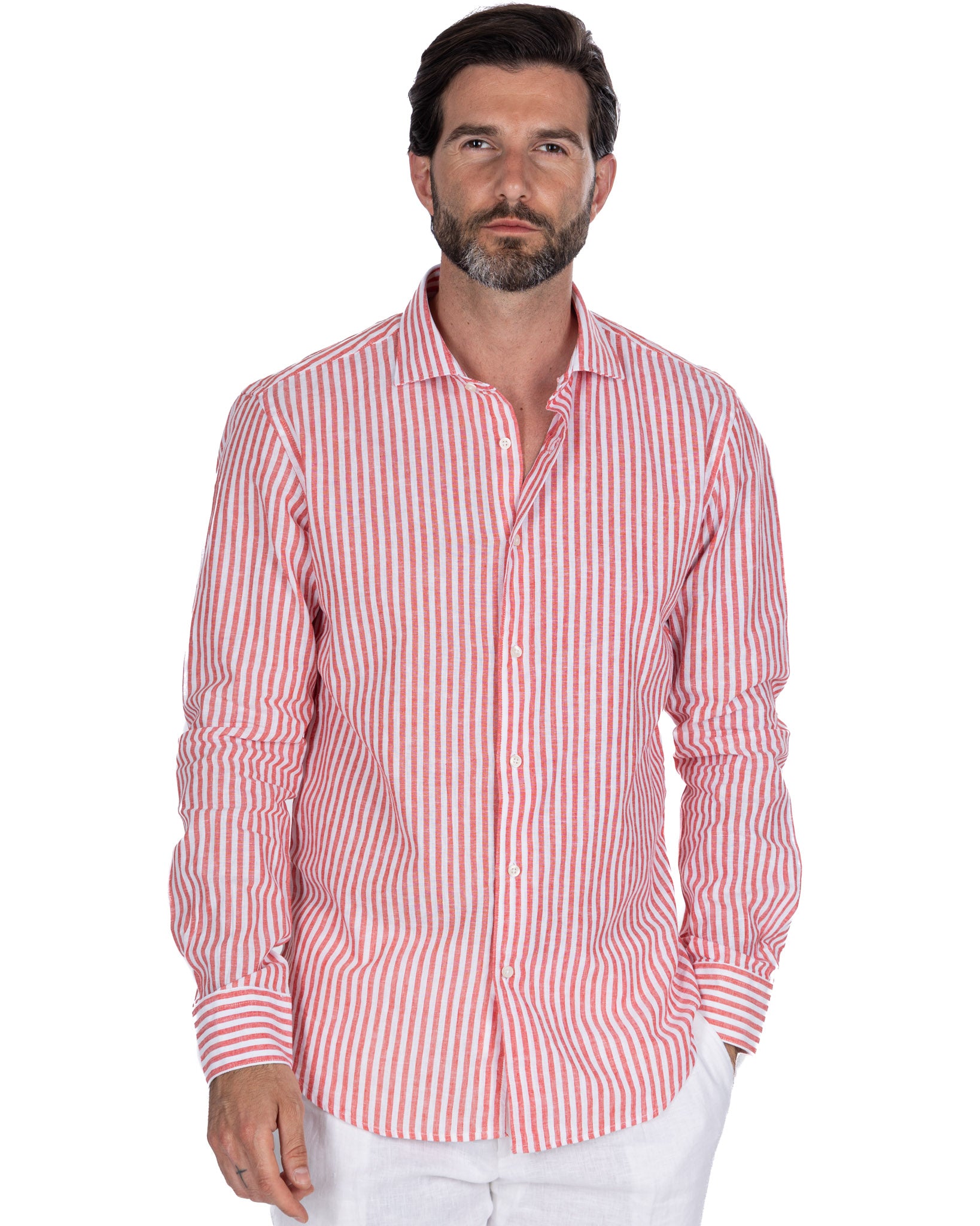 Cassis - camicia in misto lino a righe rosse