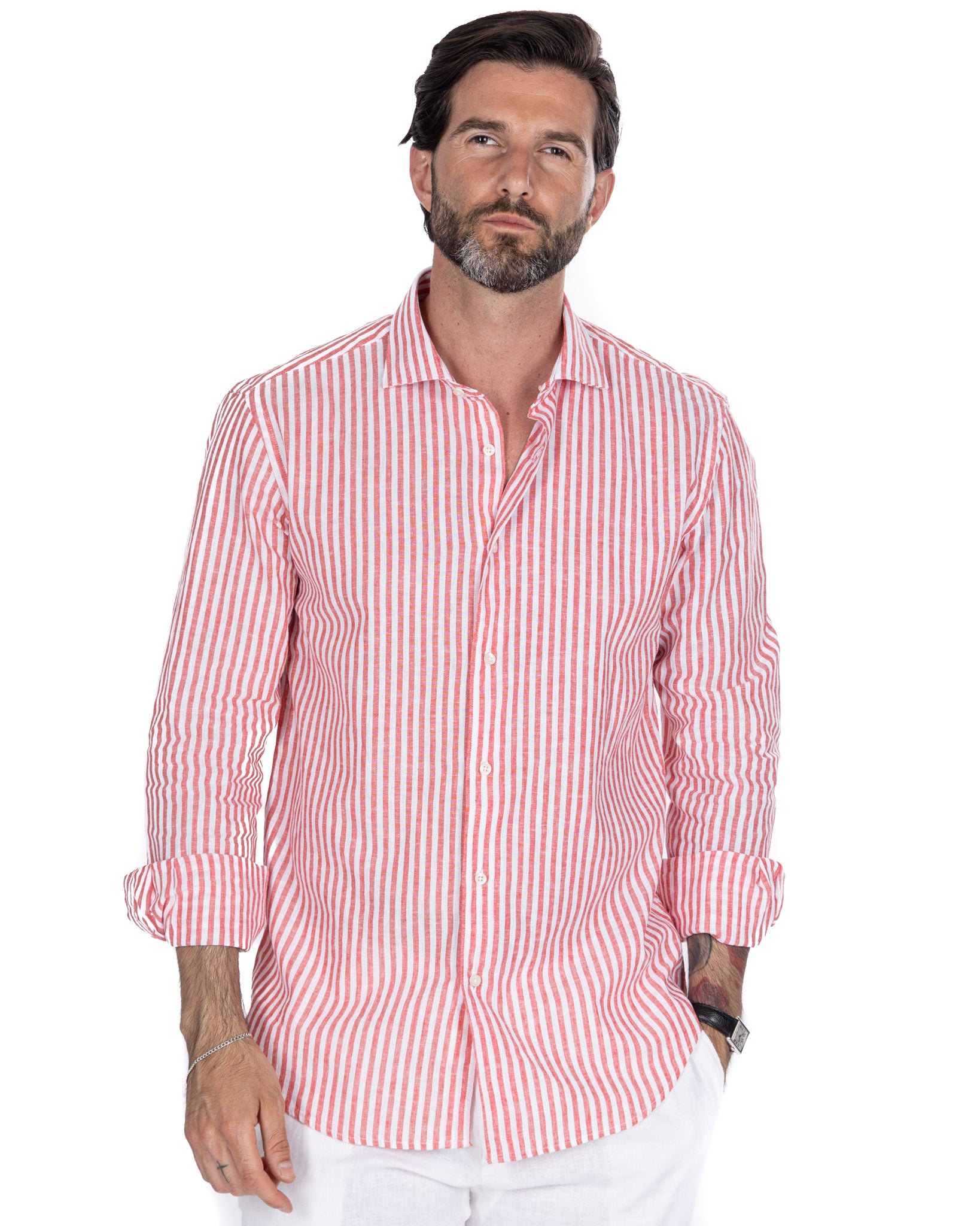 Cassis - camicia in misto lino a righe rosse
