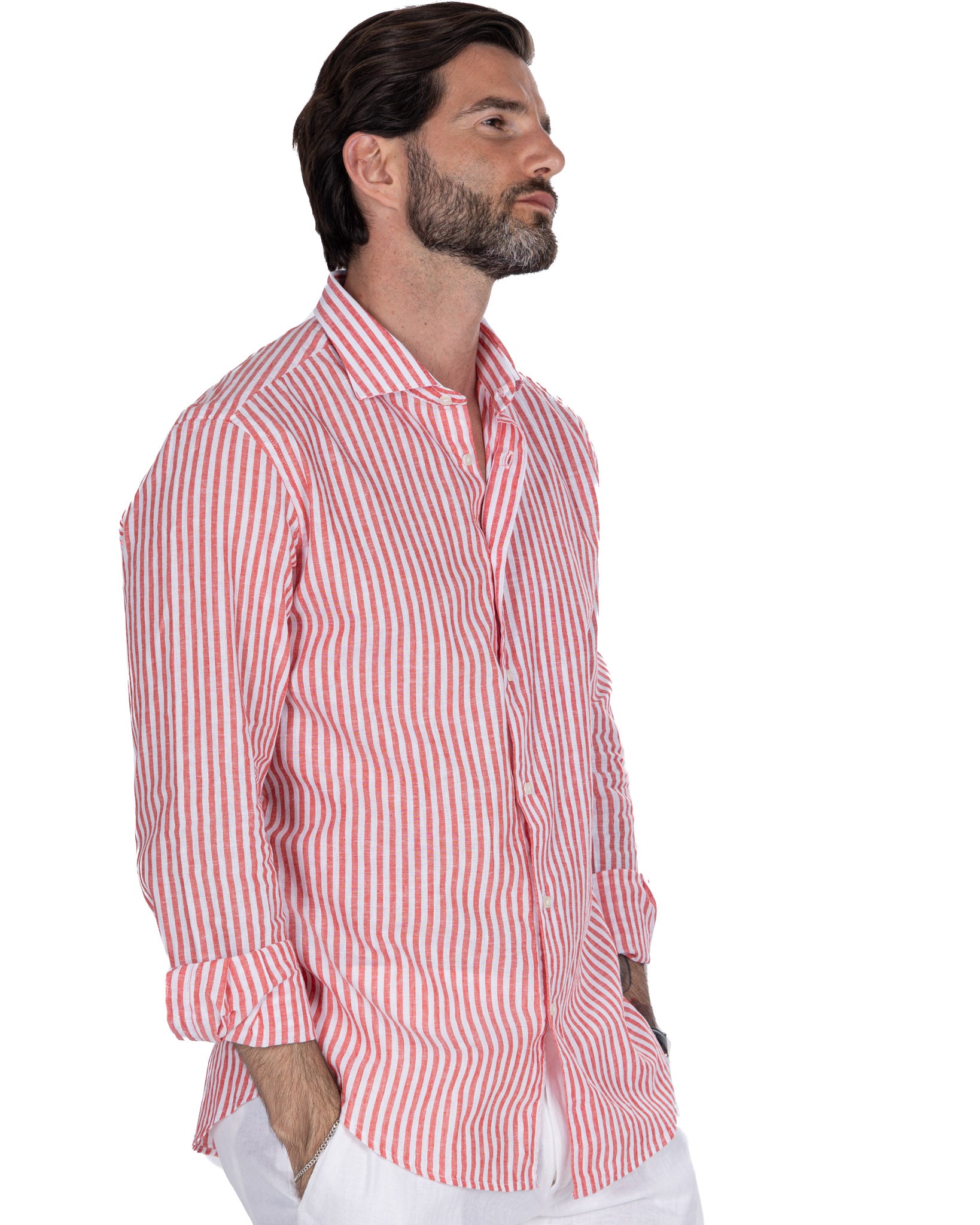 Cassis - camicia in misto lino a righe rosse