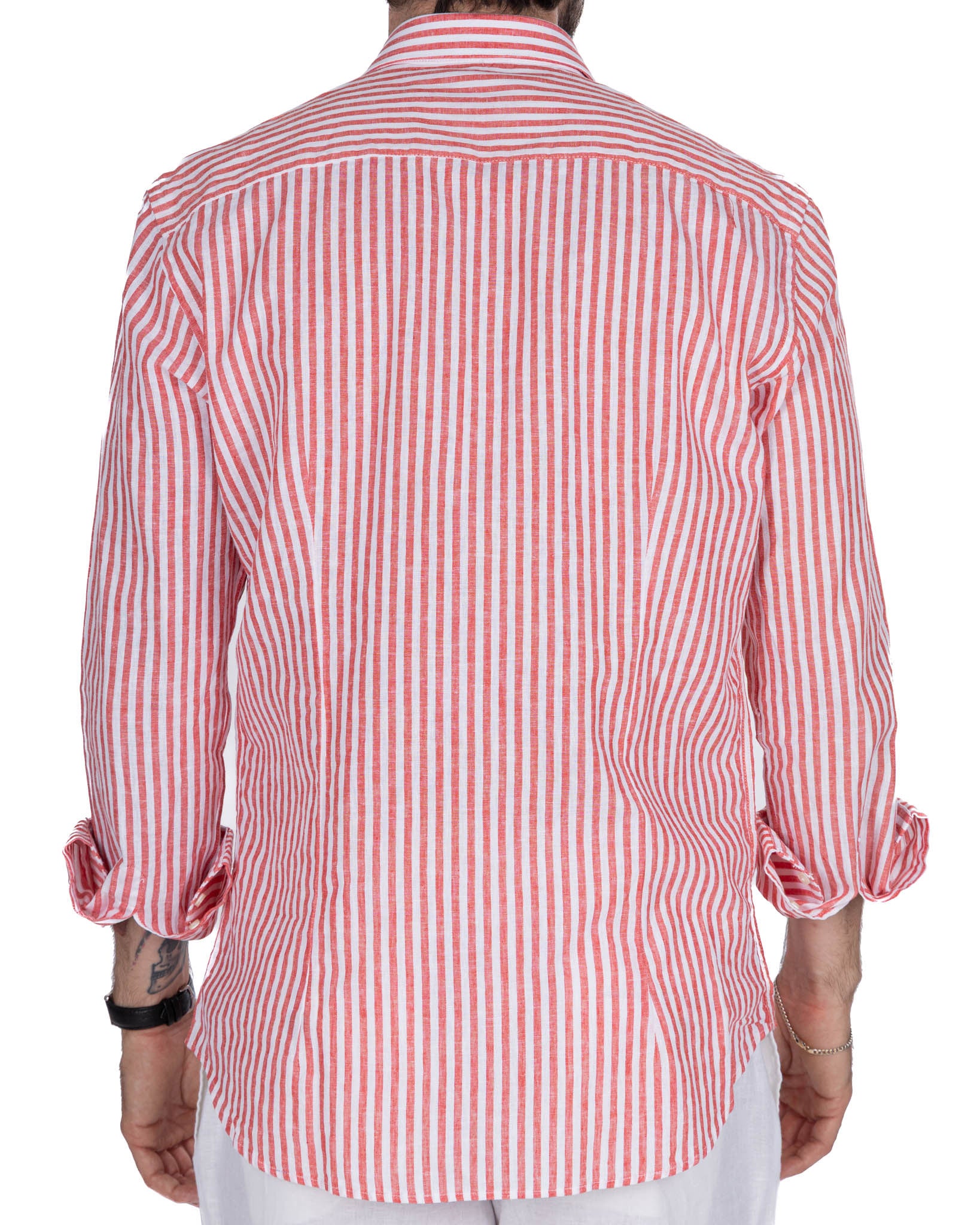 Cassis - camicia in misto lino a righe rosse