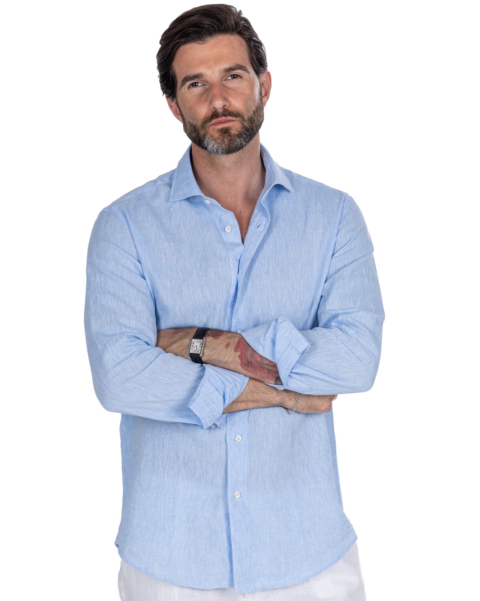 Rennes - light blue melange linen blend shirt