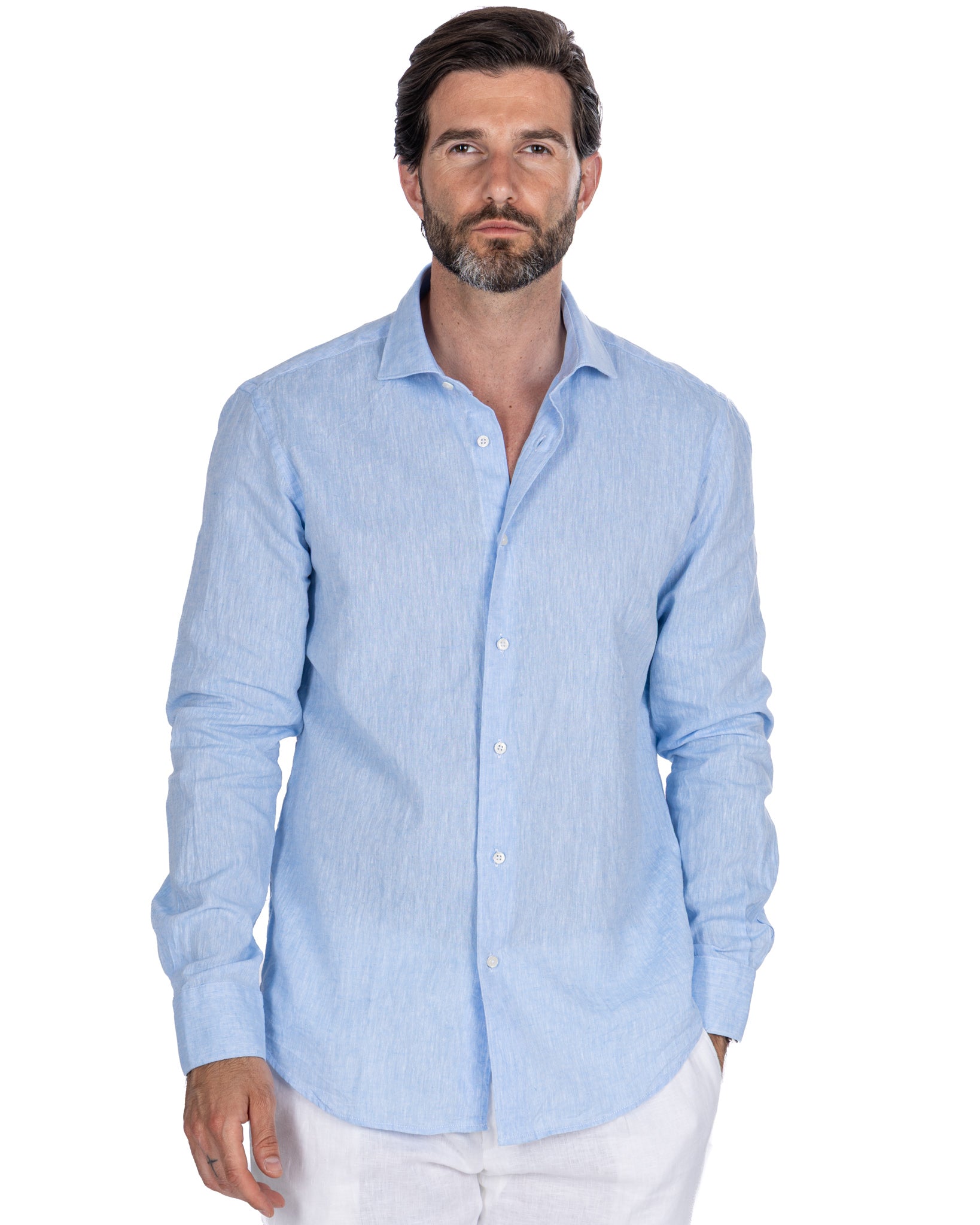 Rennes - light blue melange linen blend shirt