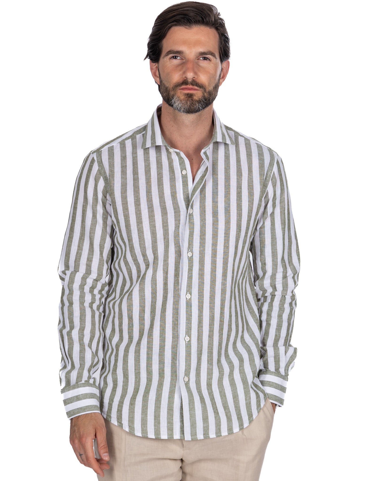 Eze - camicia in misto lino a righe militare