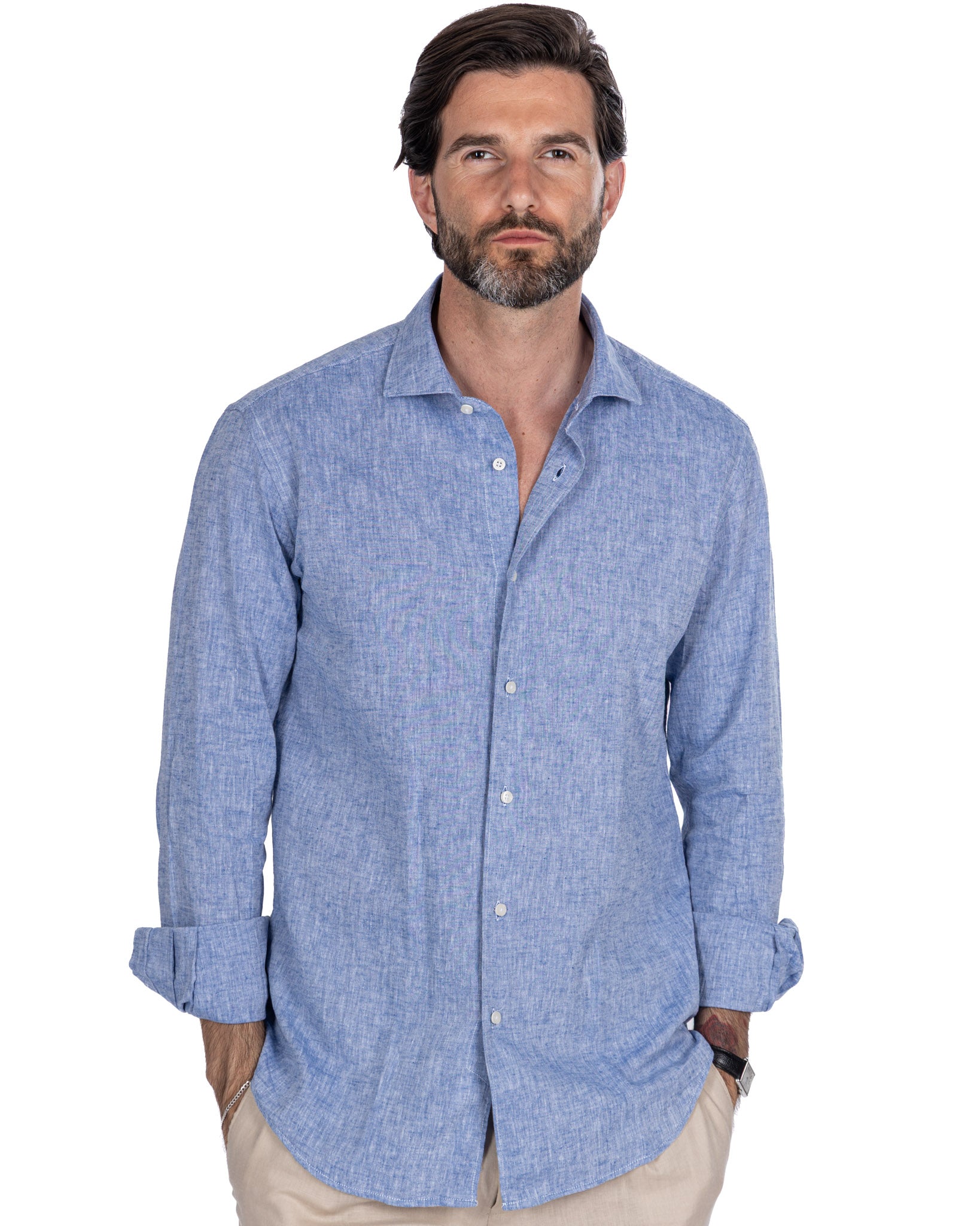Rennes - blue melange linen blend shirt