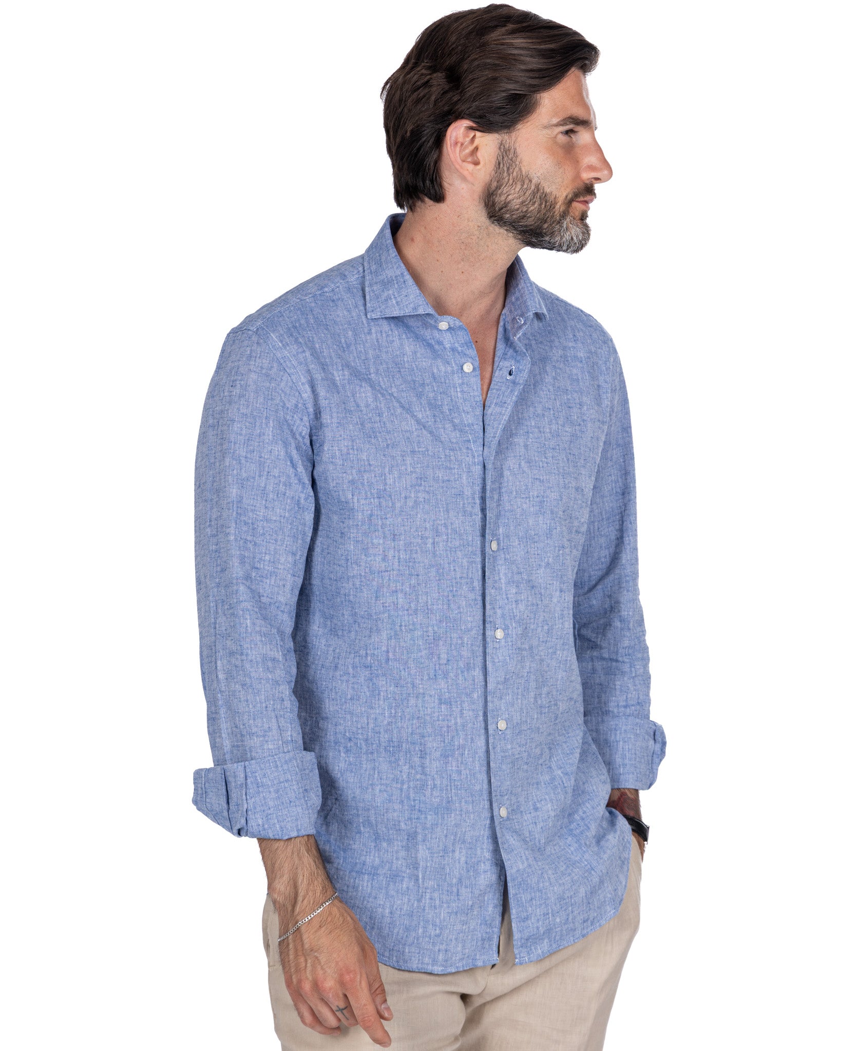 Rennes - blue melange linen blend shirt