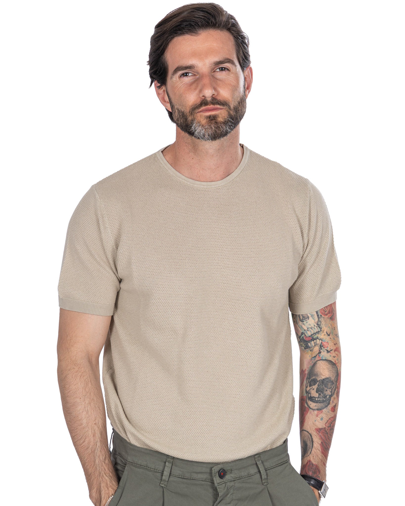 Luciano - cream honeycomb mesh t-shirt