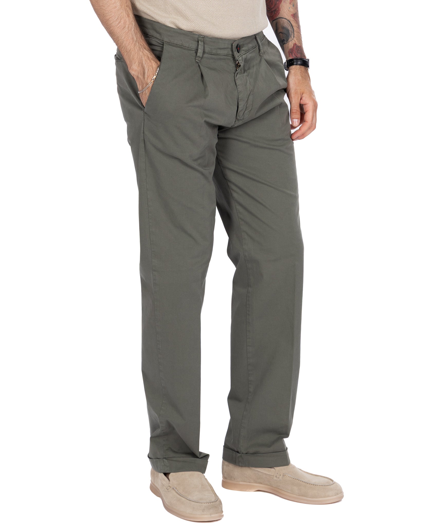 Seath - military wide cotton trousers