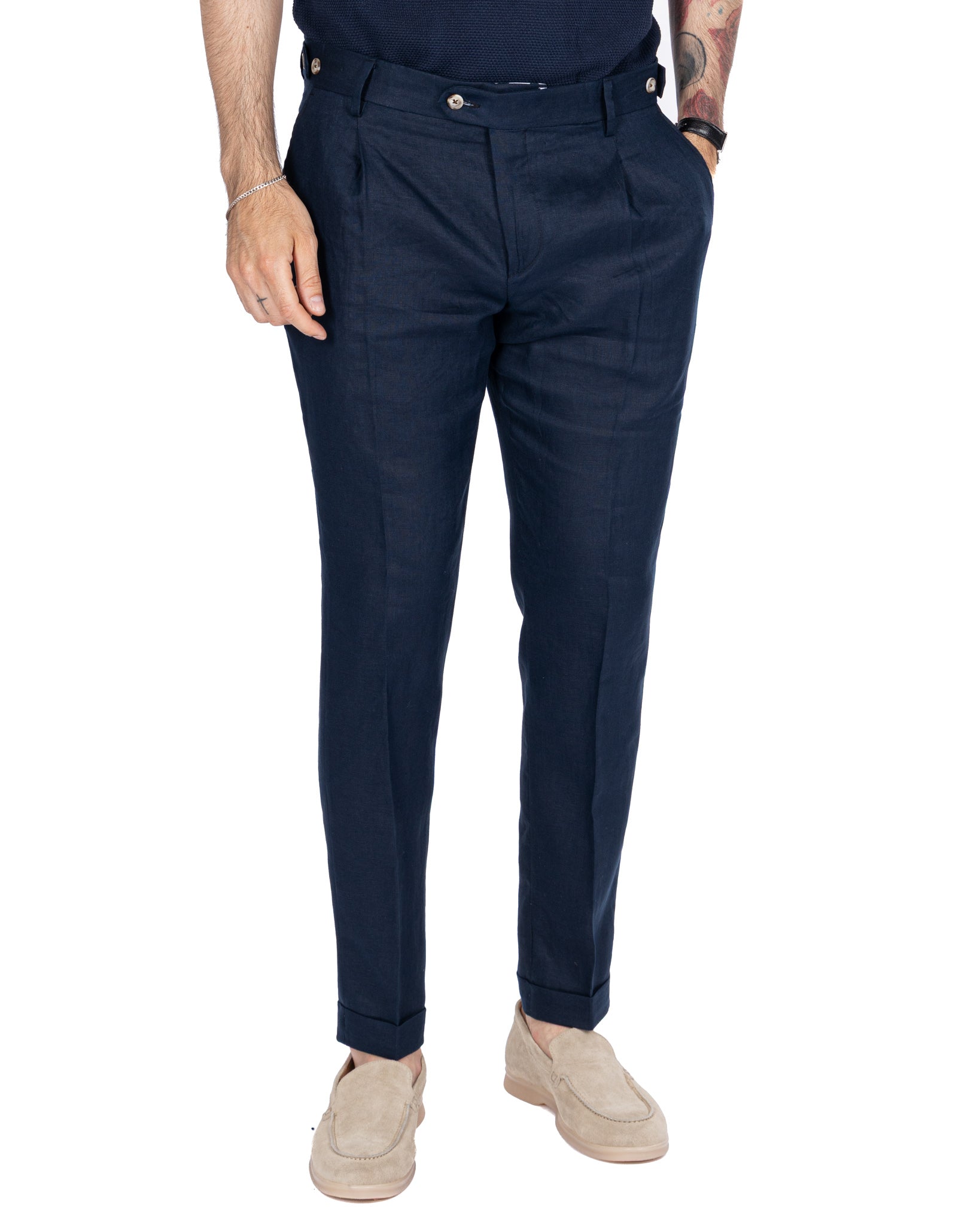 Lev - pure blue linen trousers