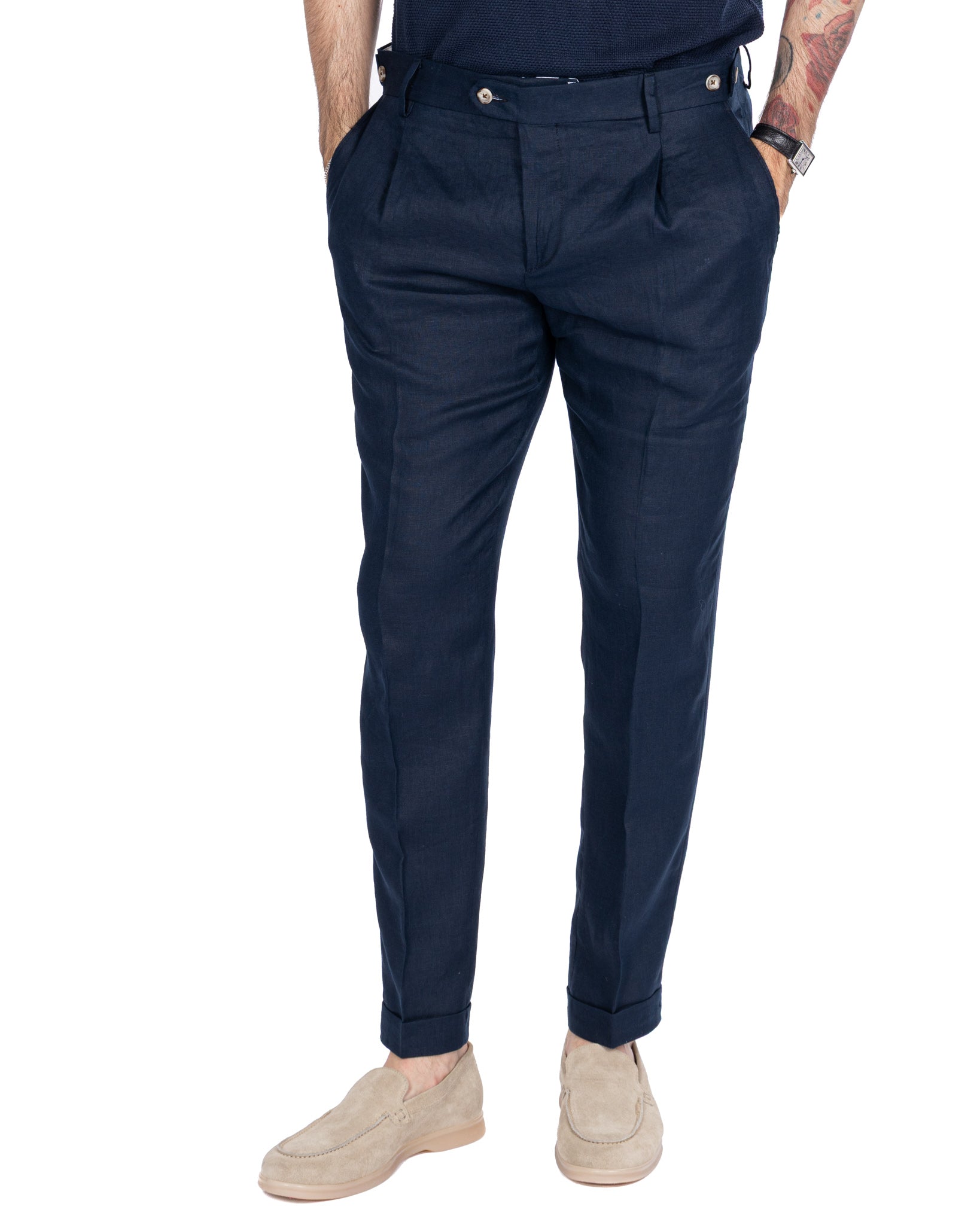 Lev - pure blue linen trousers