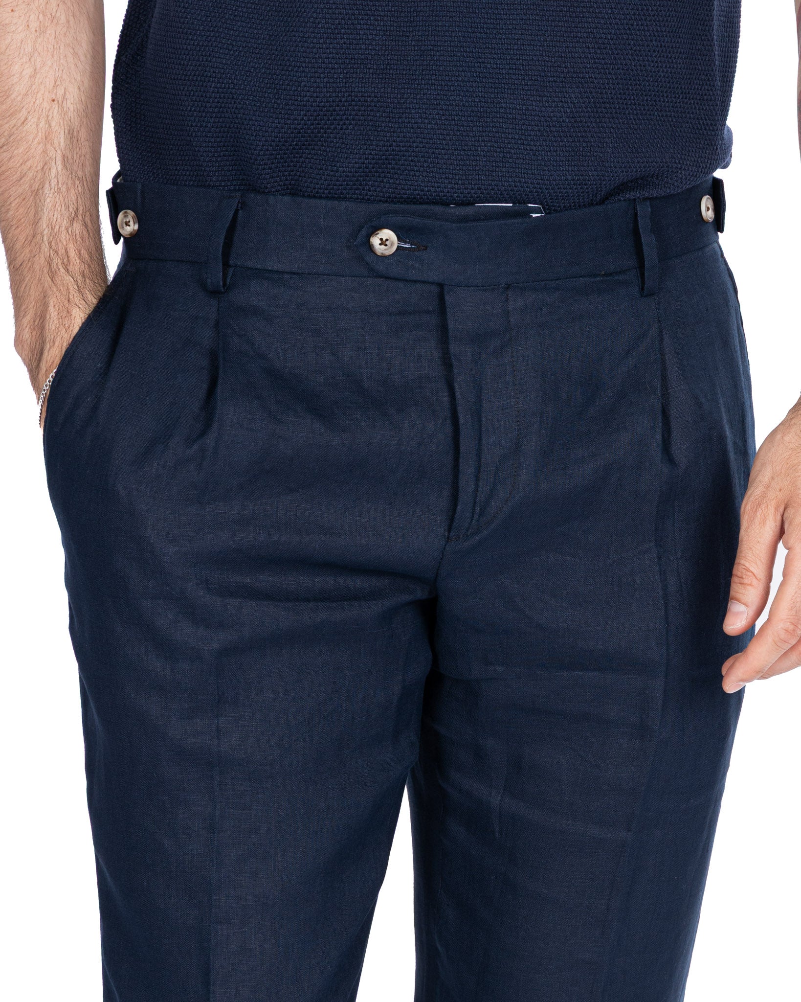 Lev - pure blue linen trousers