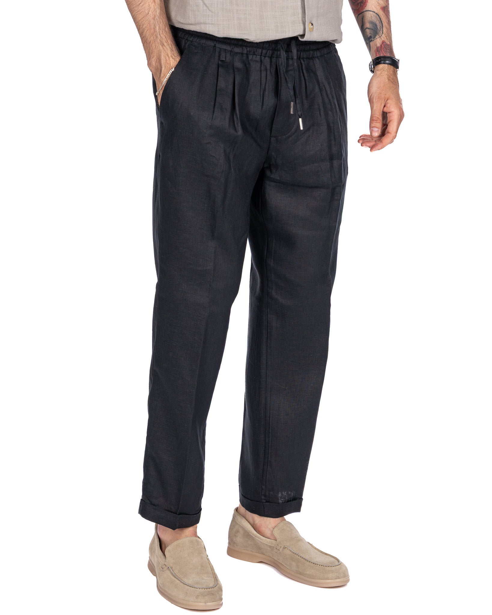 Cary - pure black linen trousers
