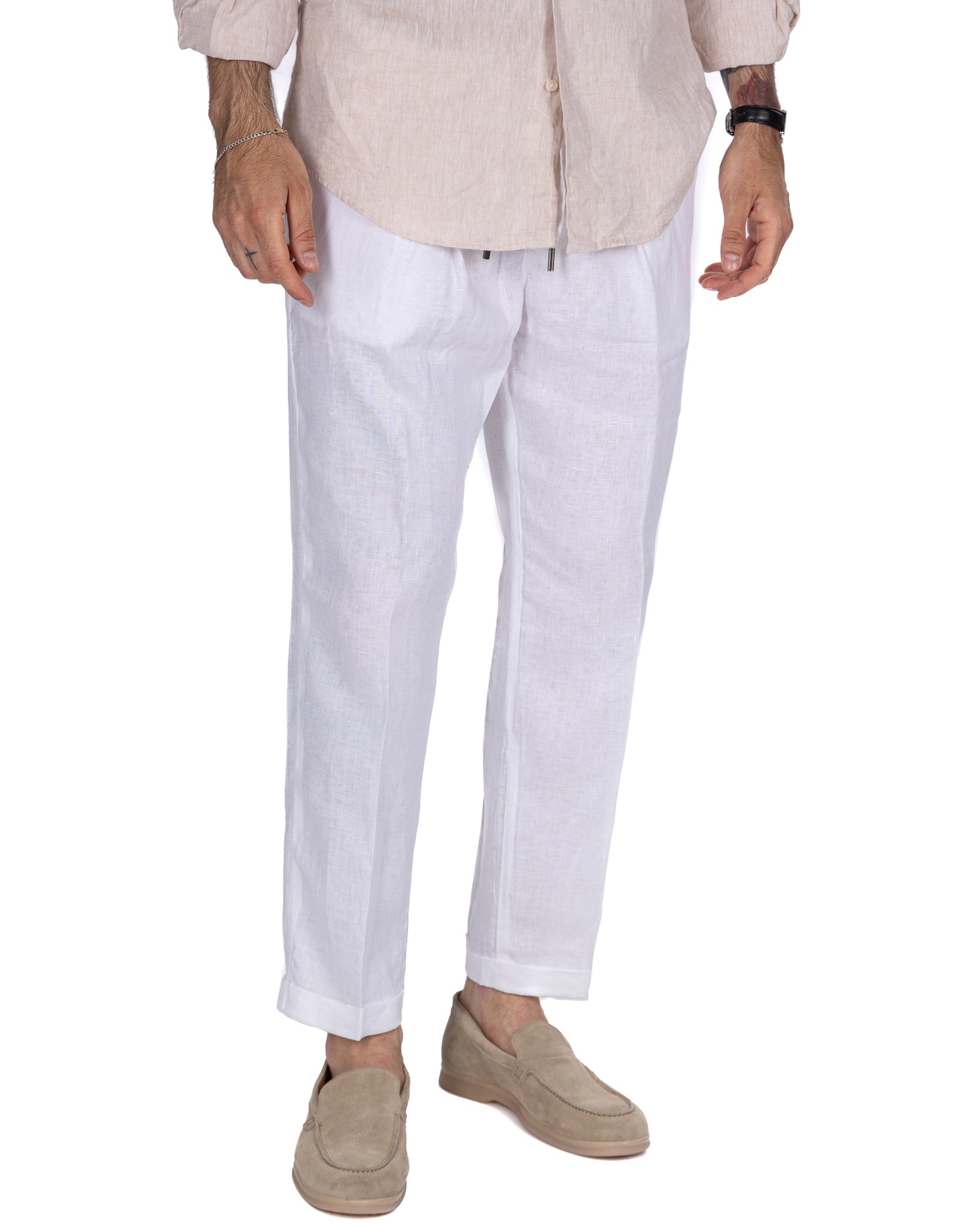 Cary - pure white linen trousers