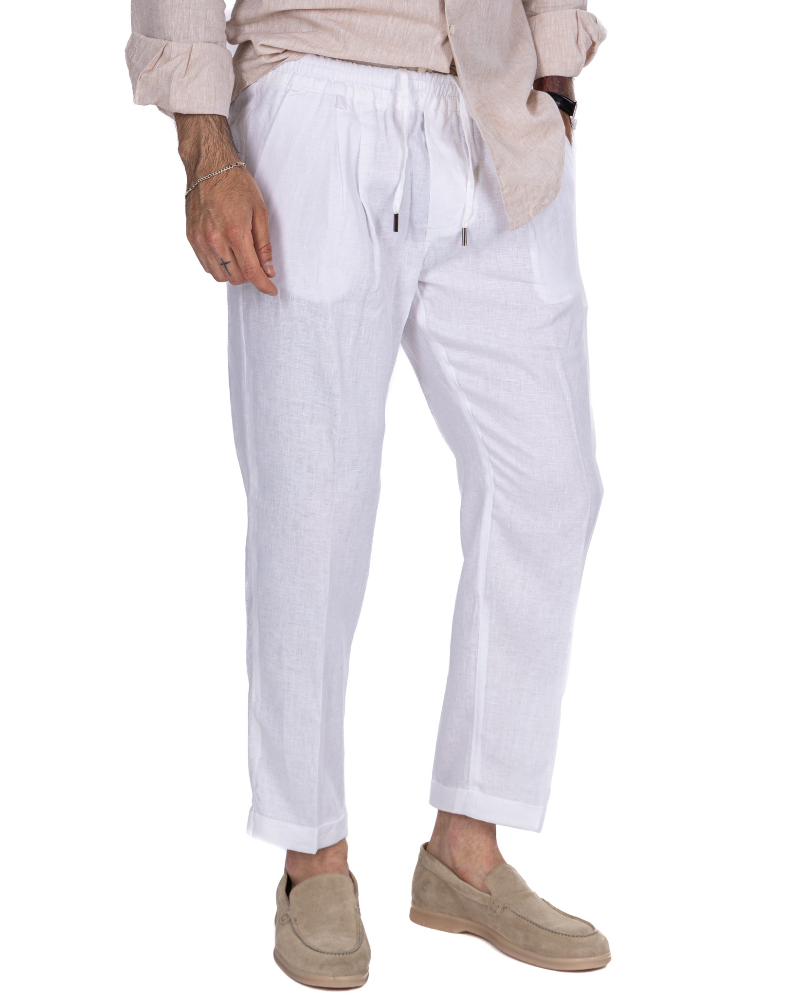 Cary - pure white linen trousers