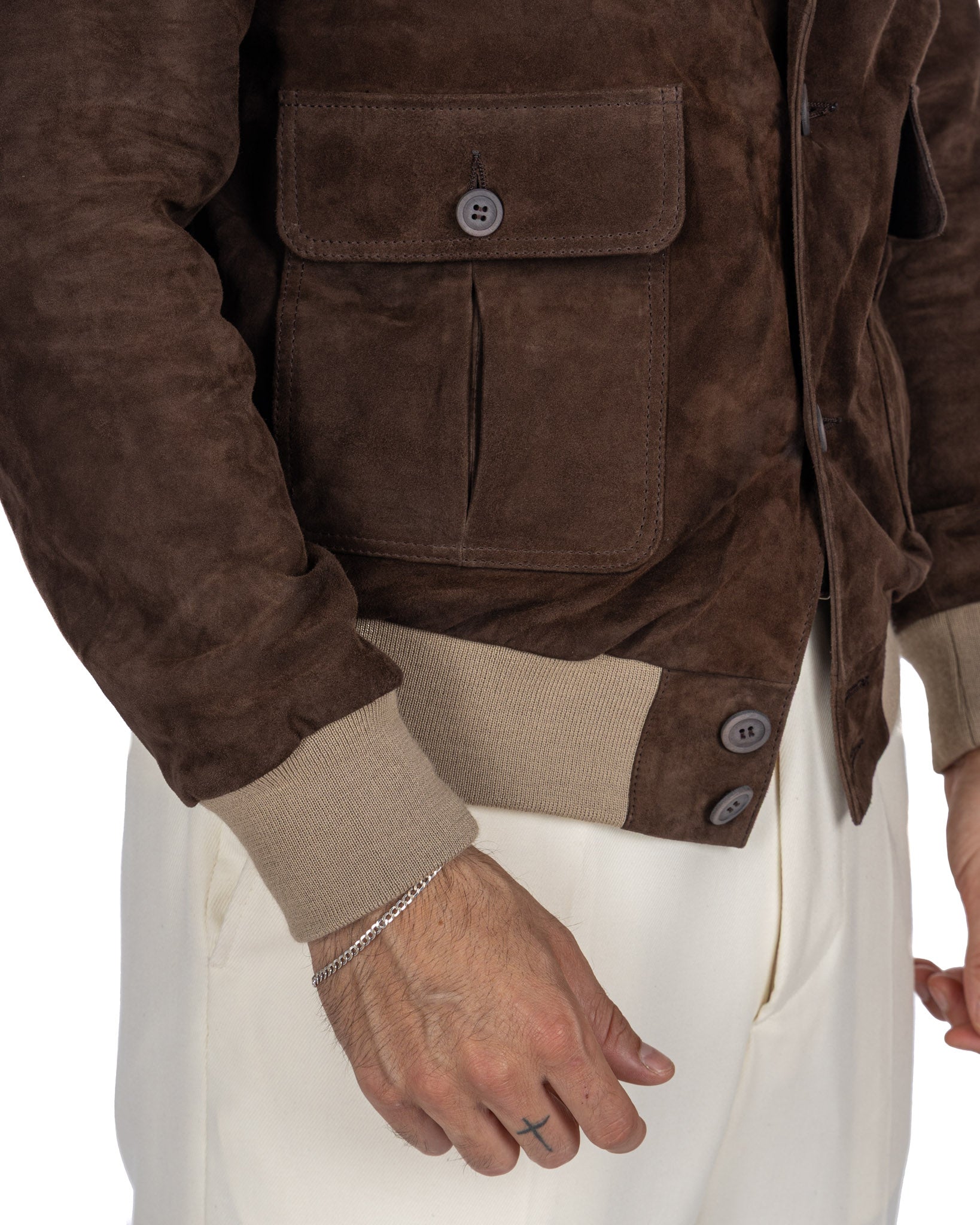 Bomber con bottoni scamosciato testa di moro