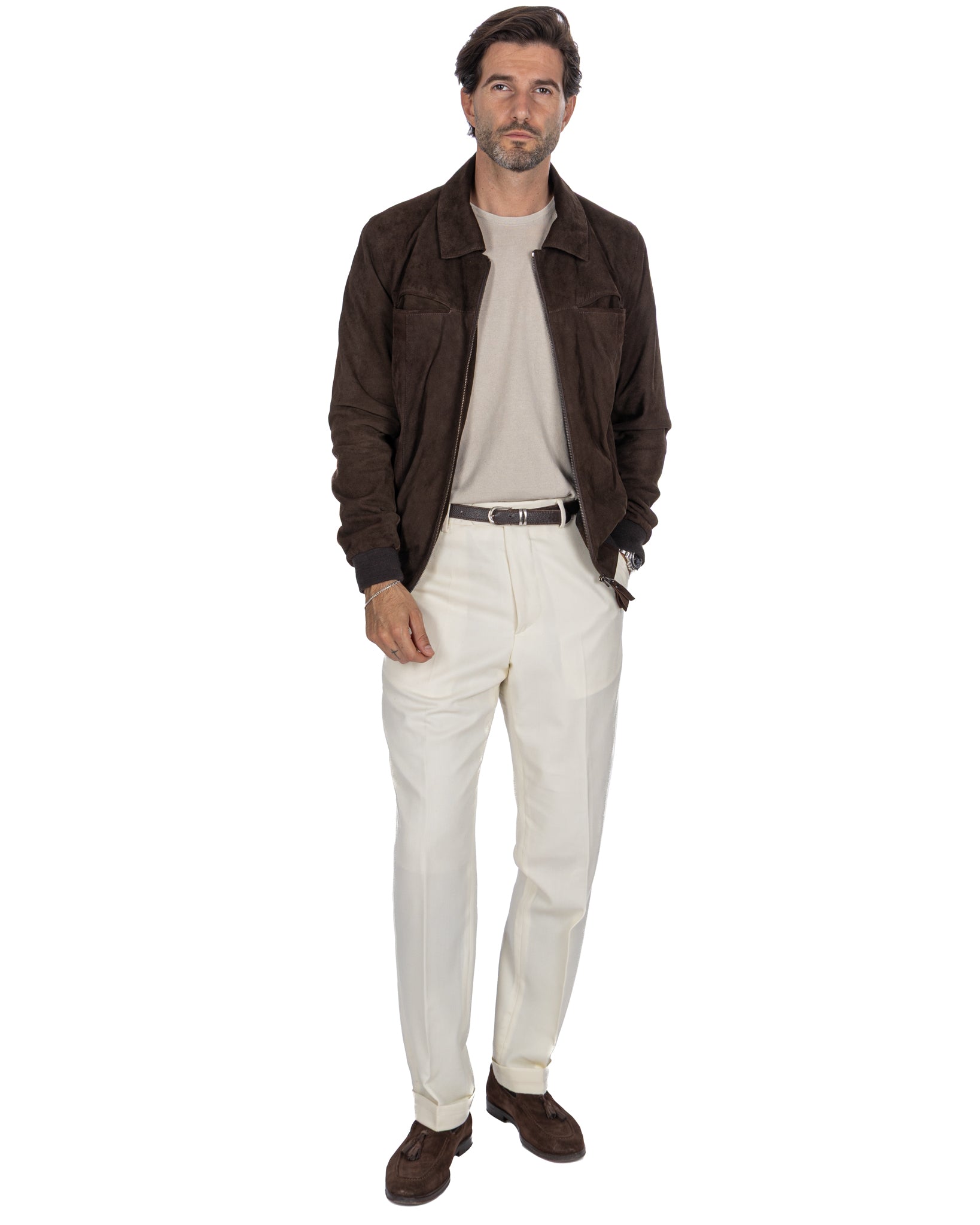 Veste zippée en daim marron foncé