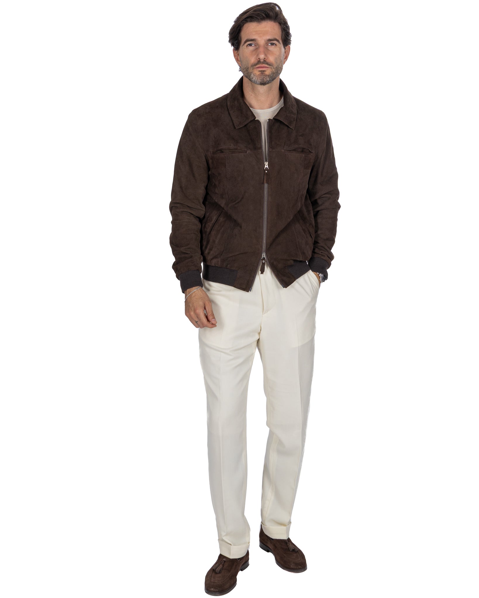 Dark brown suede zip jacket