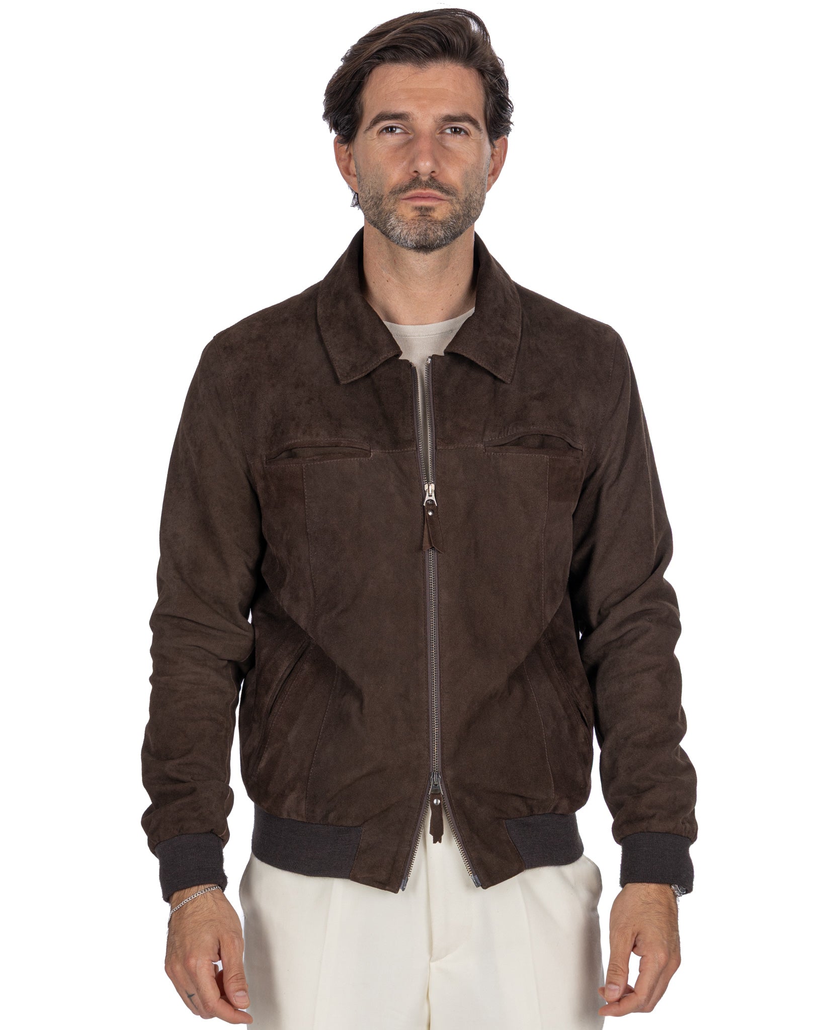 Dark brown suede zip jacket