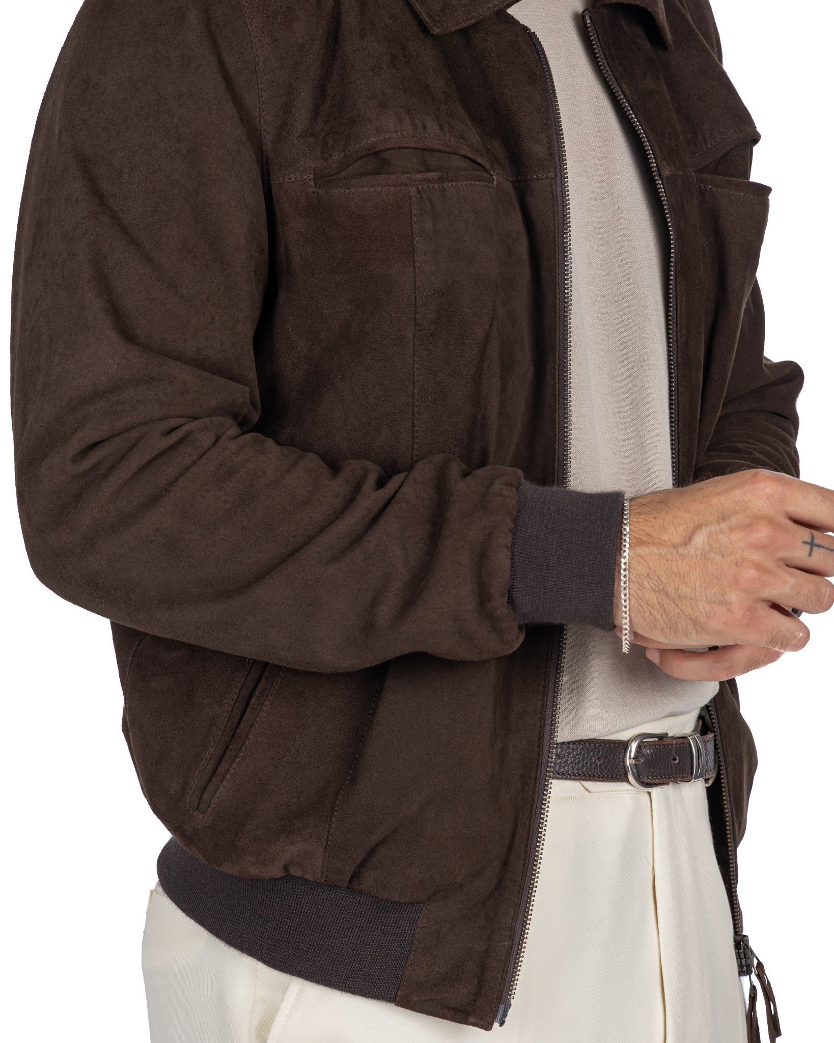 Dark brown suede zip jacket