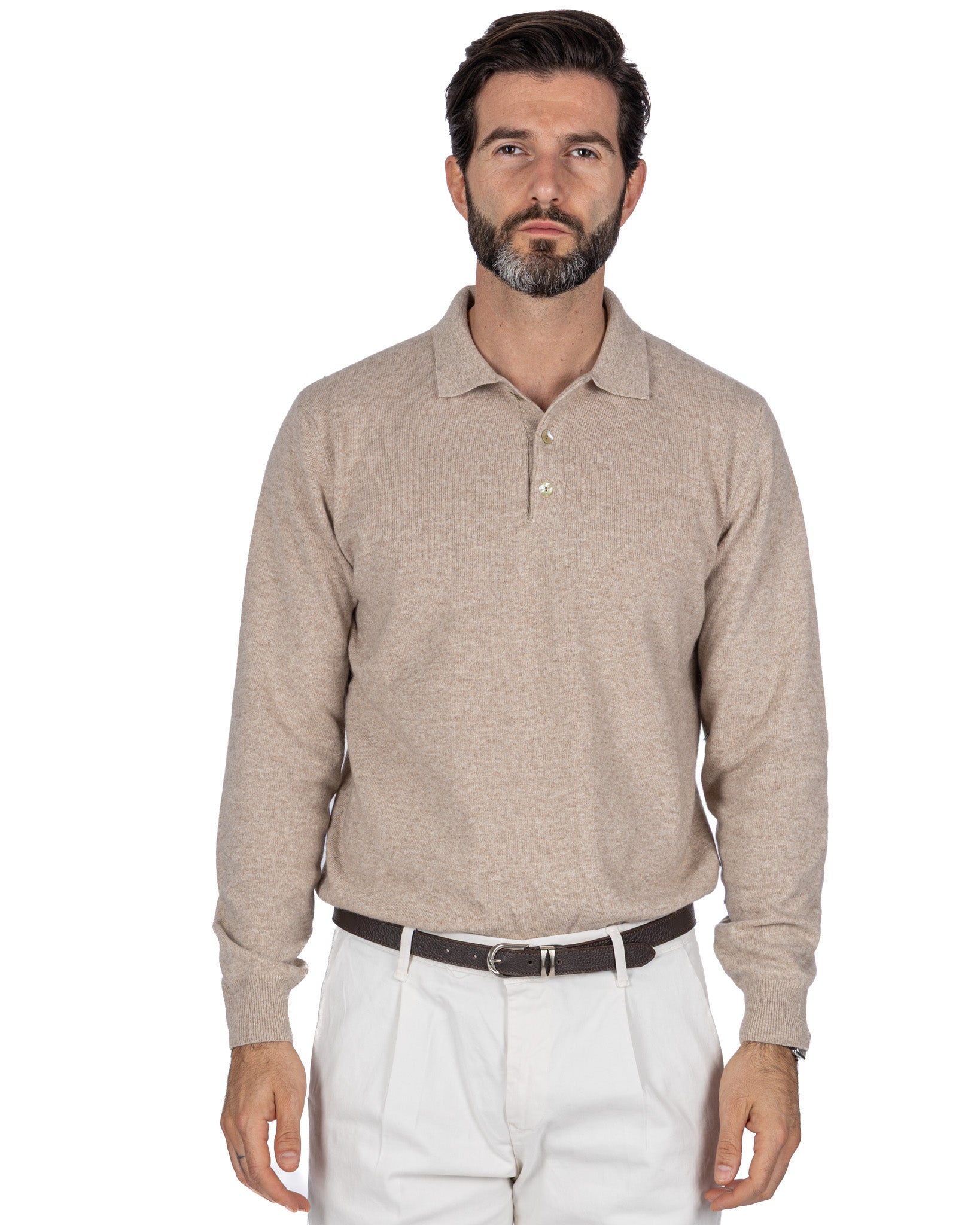 Beige Tiger Cashmere Blend Polo