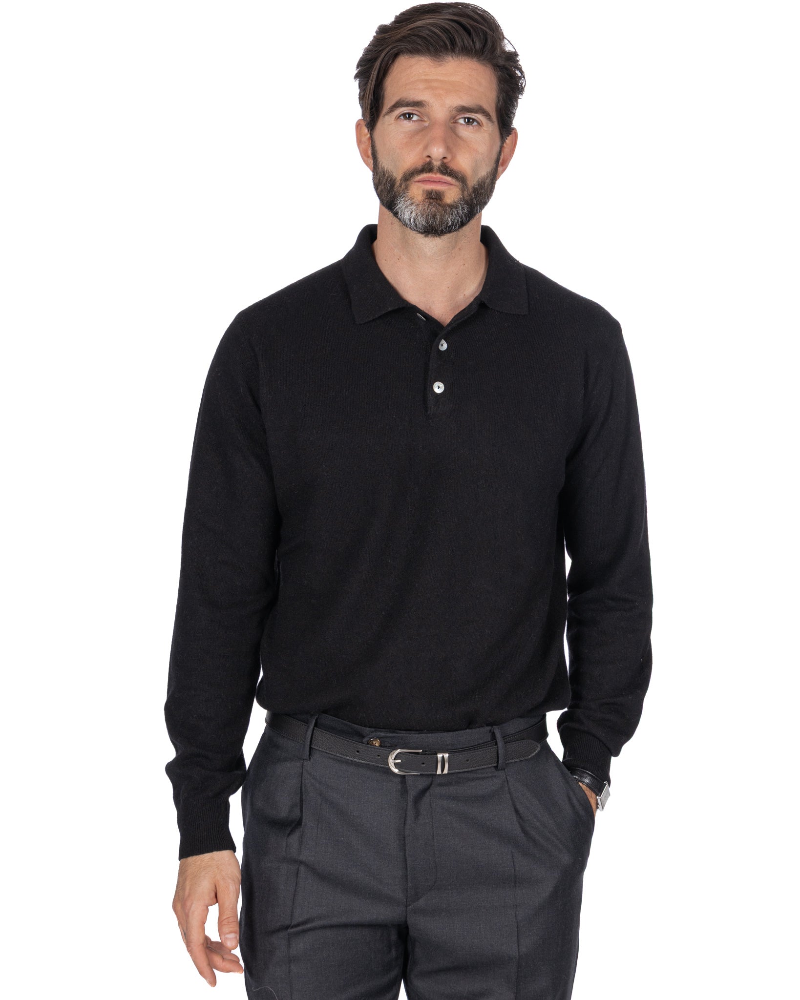 Tiger Polo in black cashmere blend