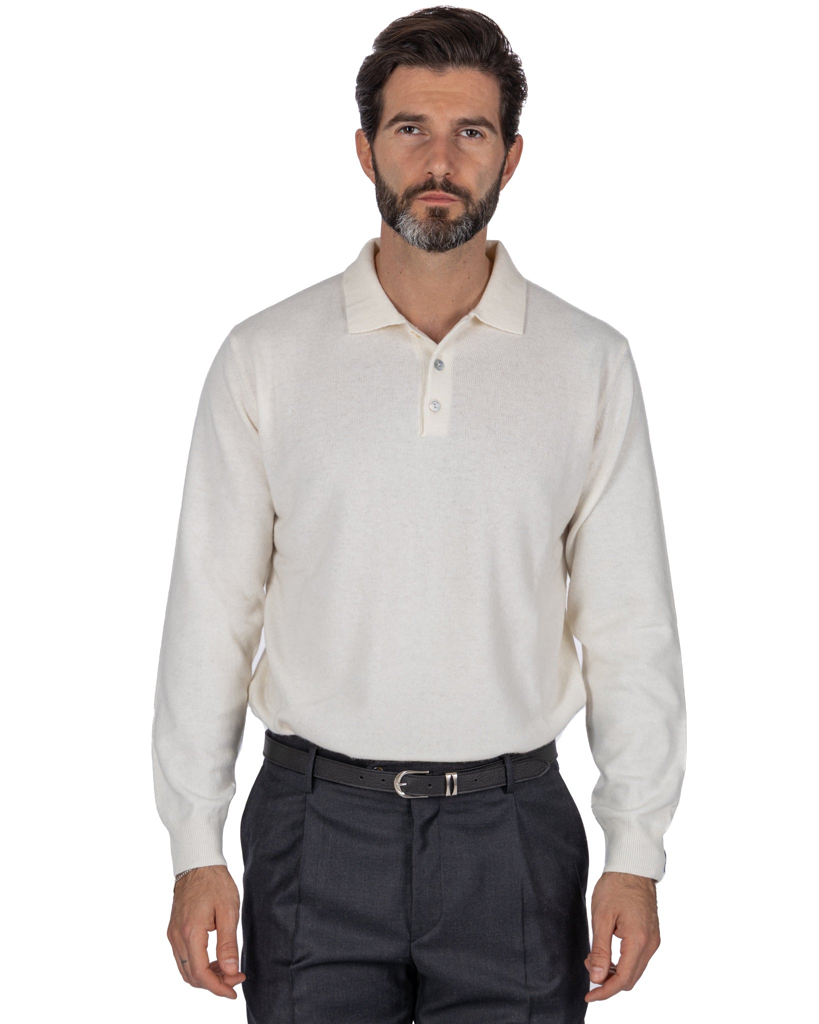 Tiger Polo in cream cashmere blend