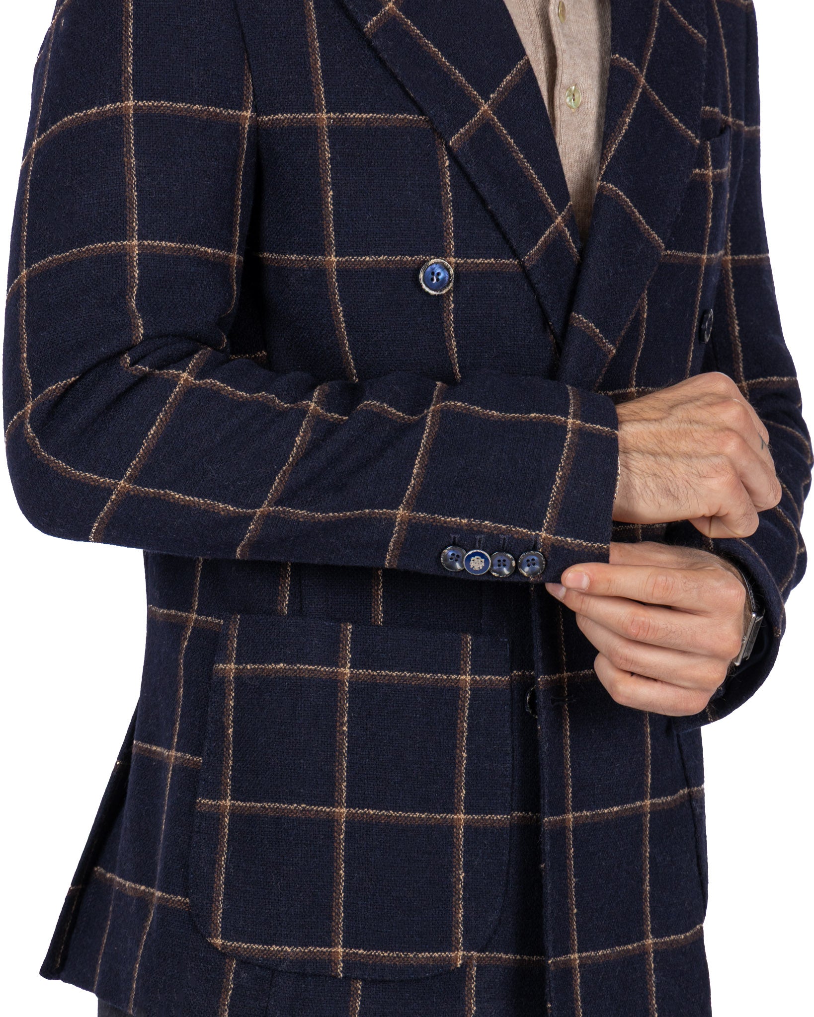 Giacca doppiopetto Fuji a quadri blu