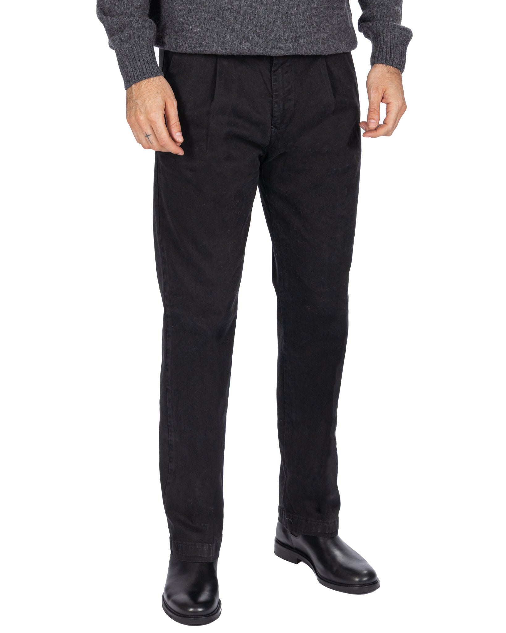 Seath - pantalone in cotone largo nero
