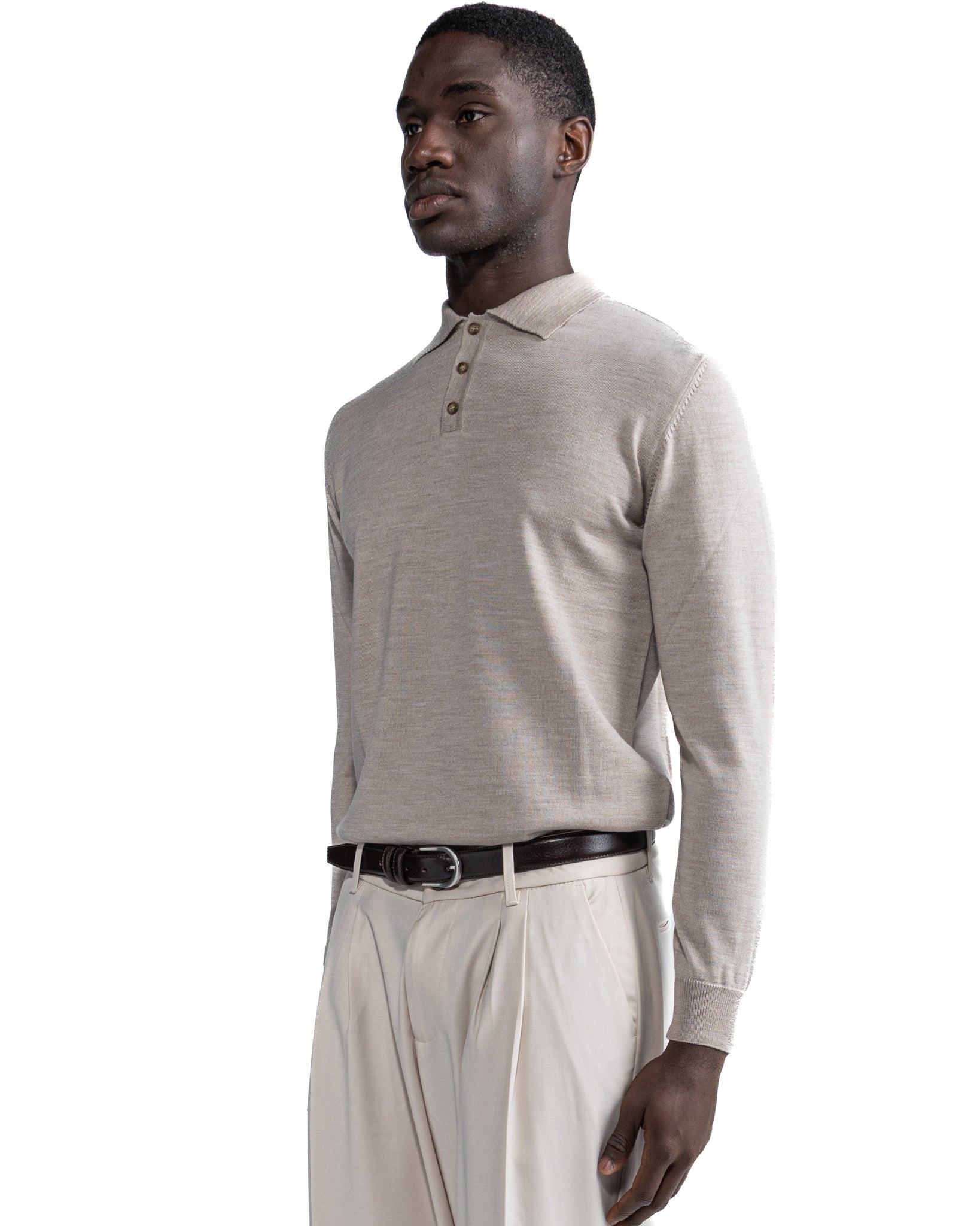 Beige Tiger Cashmere Blend Polo