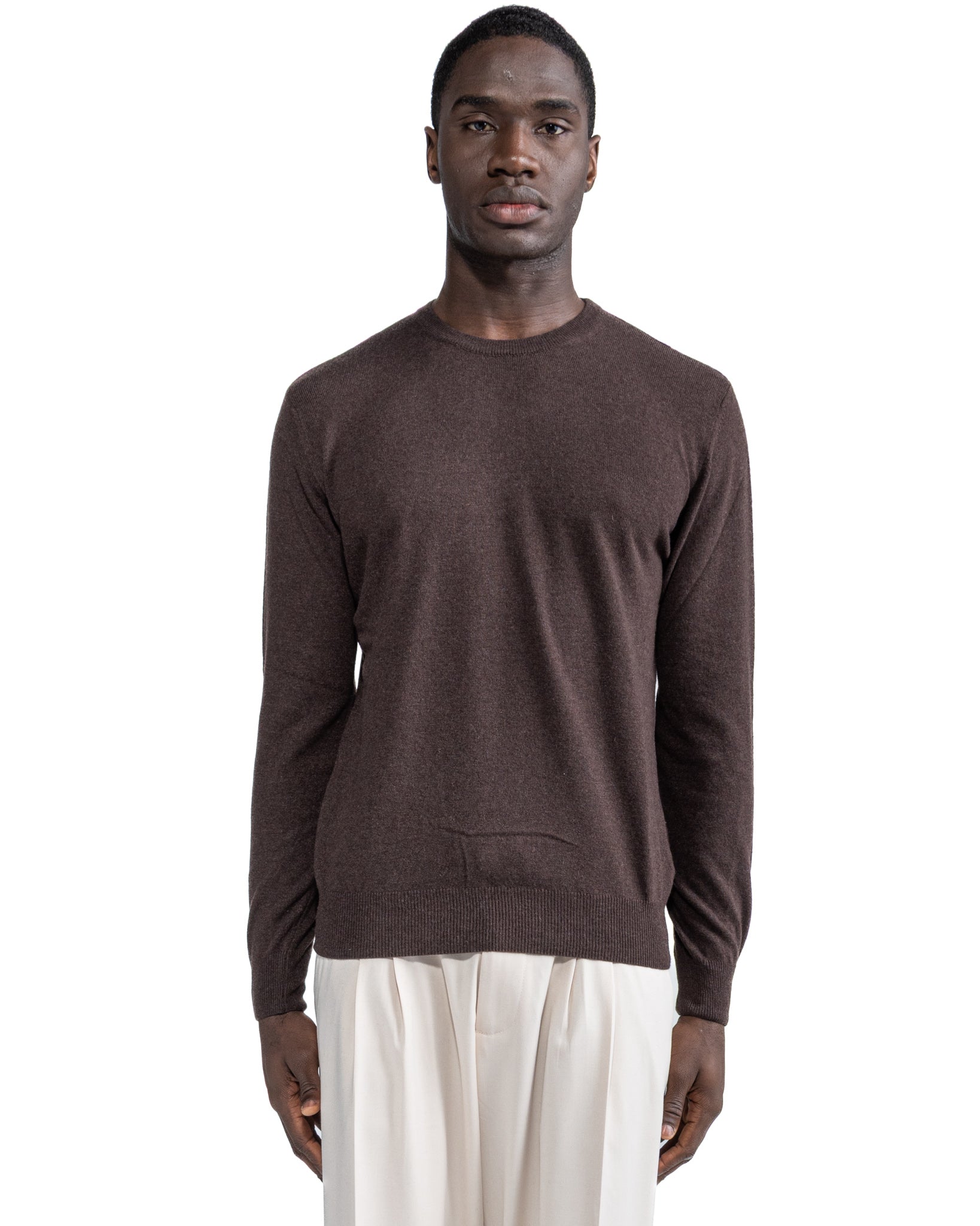 Furore crewneck in Tollegno merino wool dark brown