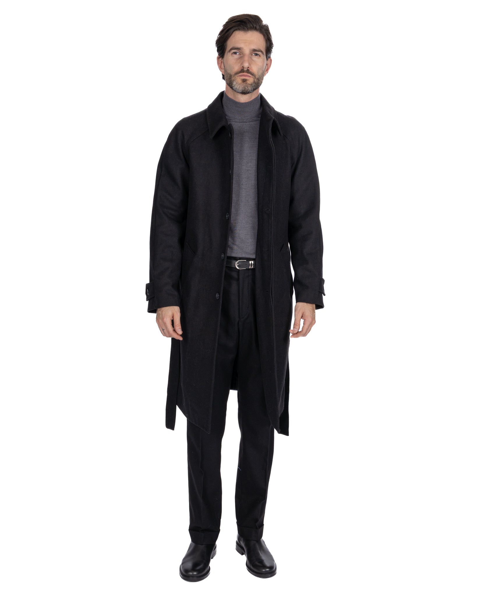 Dimitri long coat in black flannel