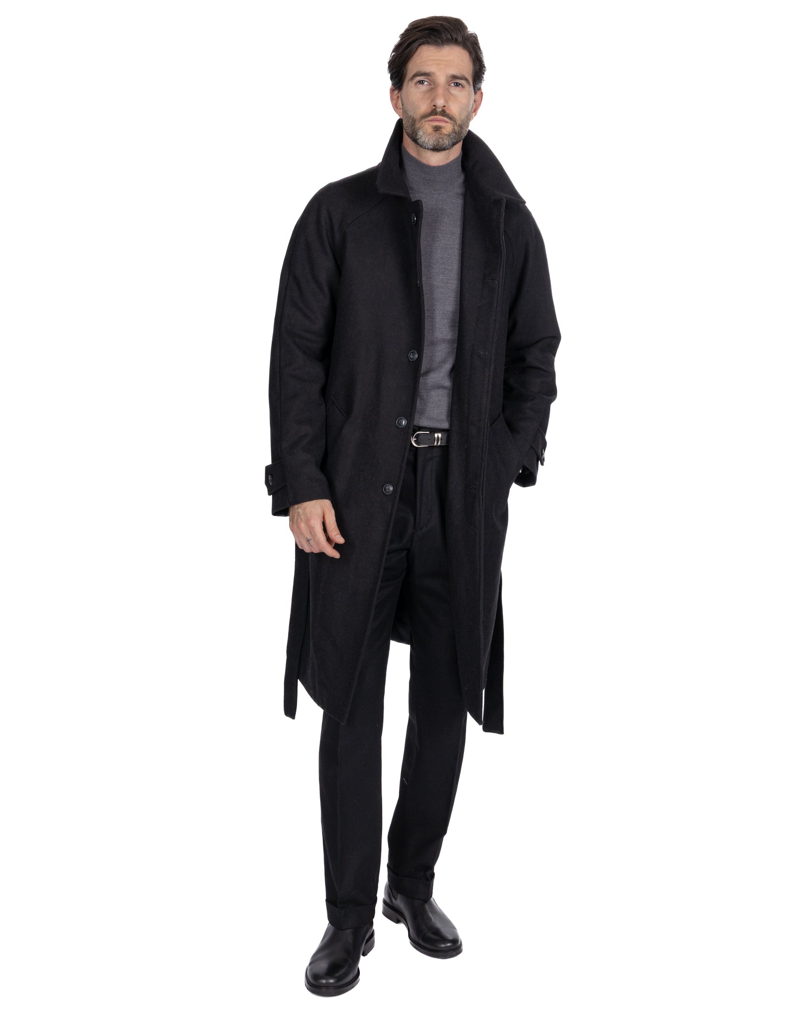 Manteau long Dimitri en flanelle noire