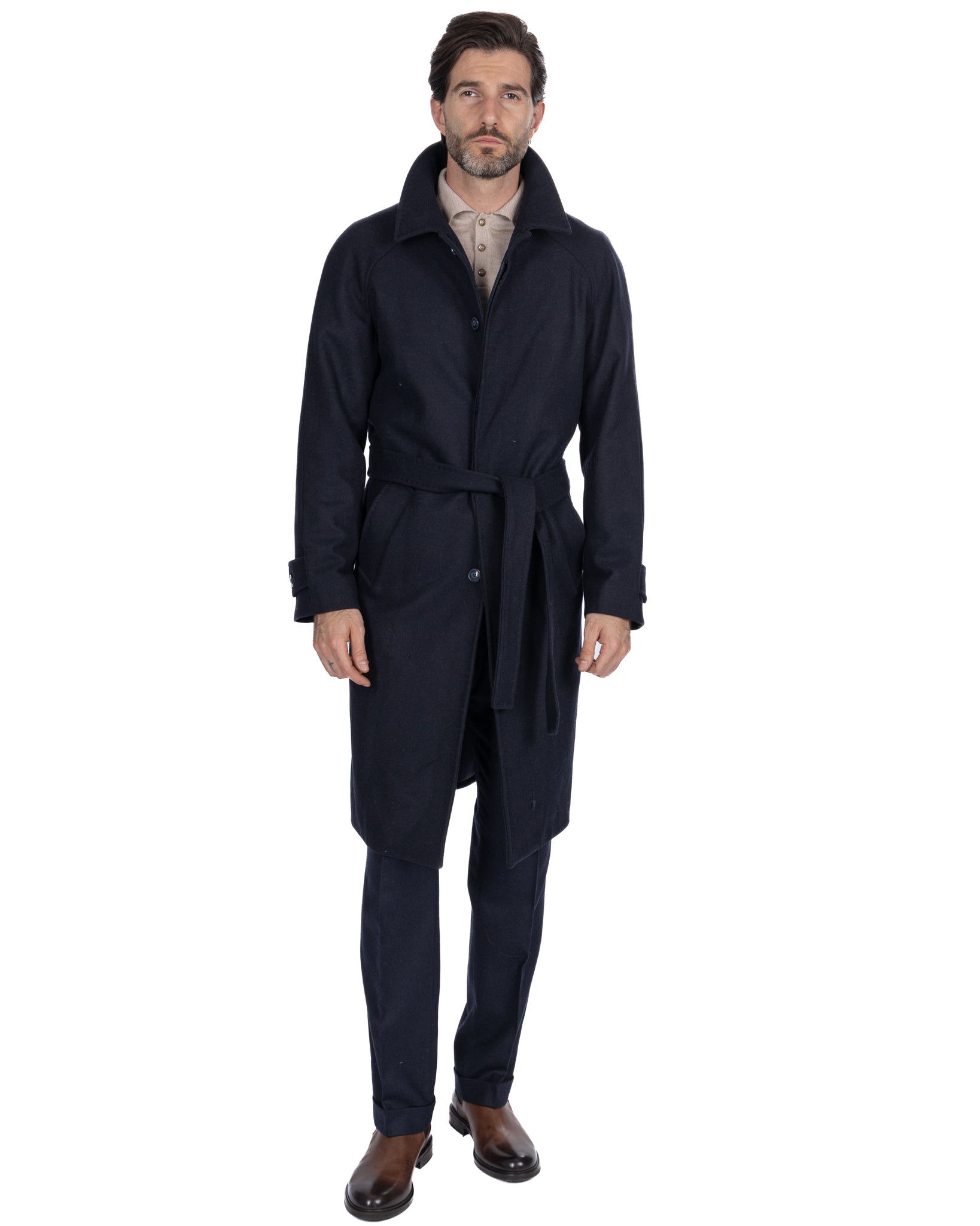 Manteau long Dimitri en flanelle bleue