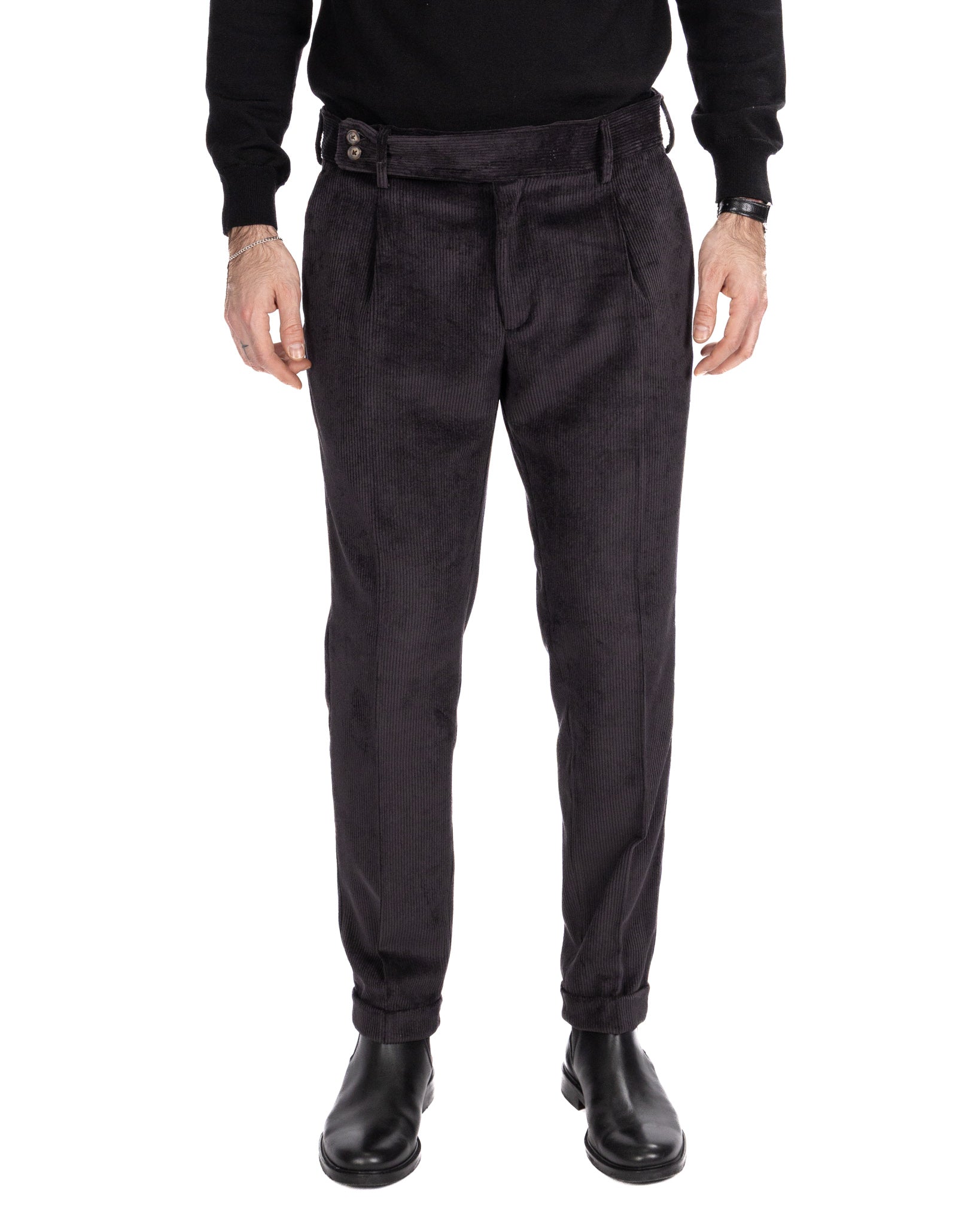 Pantalone James in velluto nero