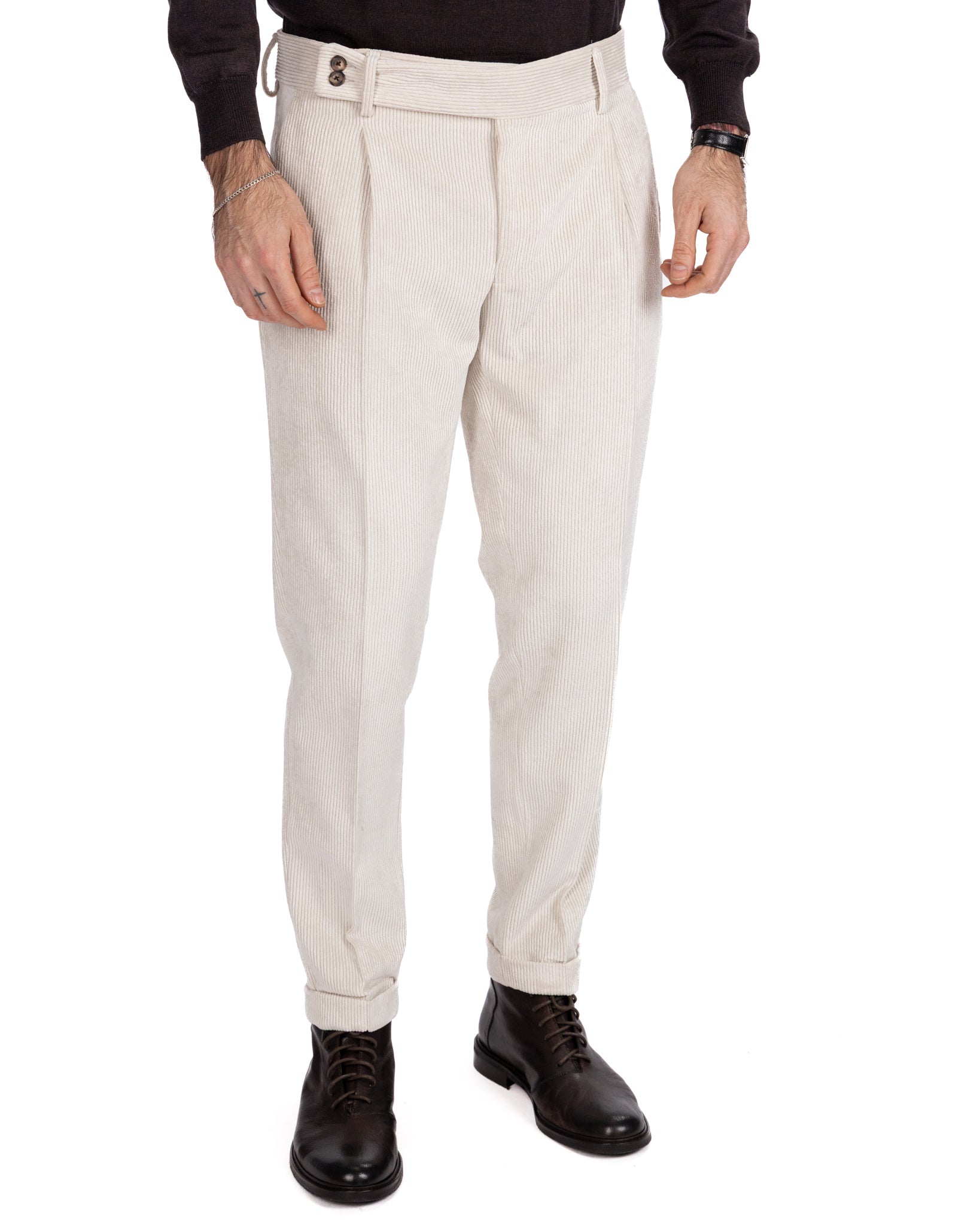 Pantalone James in velluto panna